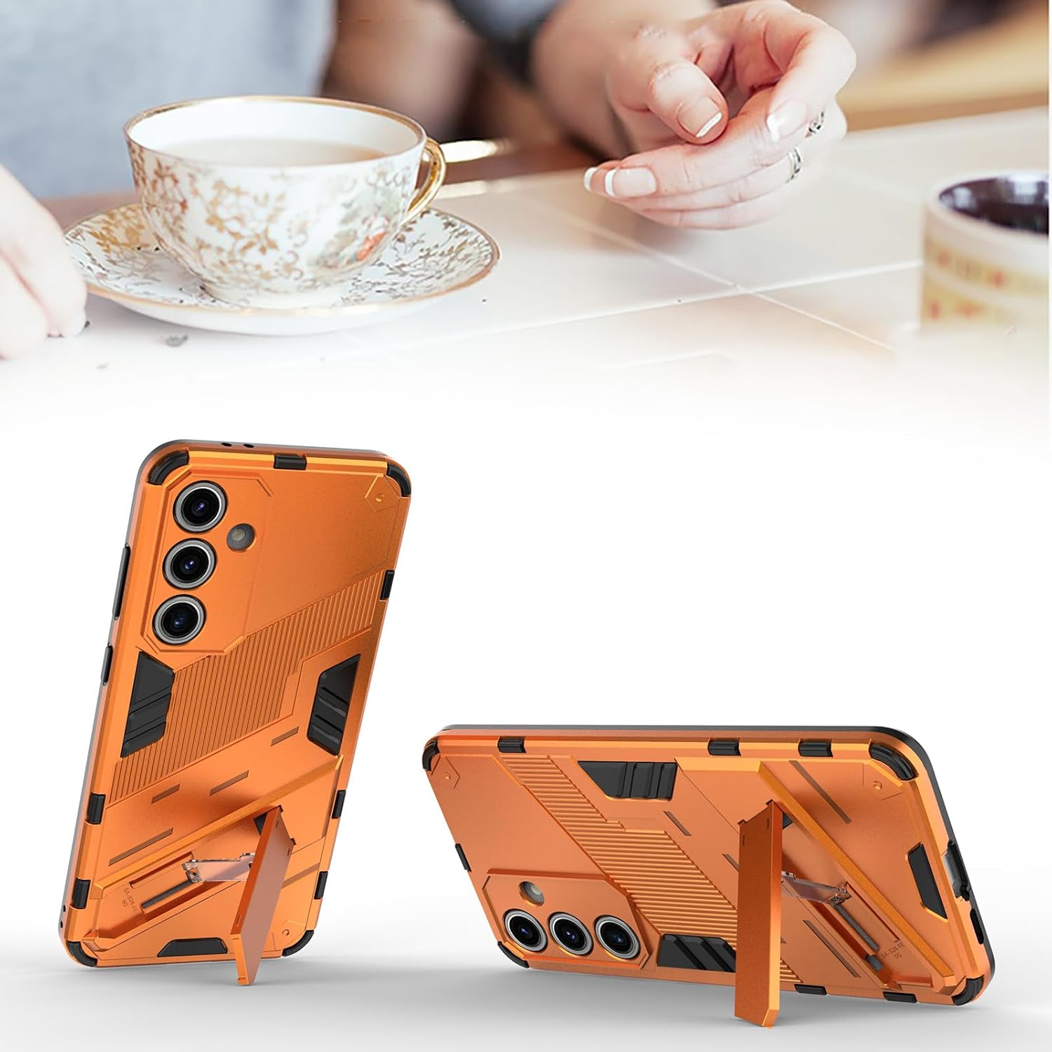 for Samsung Galaxy S24 FE Case Slim Kickstand Phone case,Compatible with Magnetic car Mount Phone Cover (Orange, Galaxy S24 FE) · v2