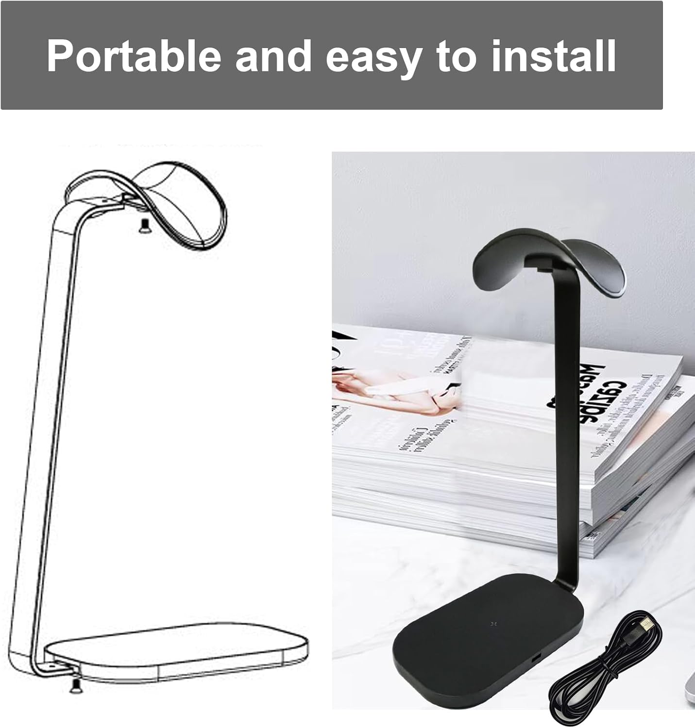 Headphone Stand with 15W Wireless Charging, Headset Stand for Desk, Gaming Headphone Holder with Aluminum Support Bar Silicone Pad Headrest Compatible for Bose, Beats, Razer, Airpod Max, Sony PS4 et. · v4
