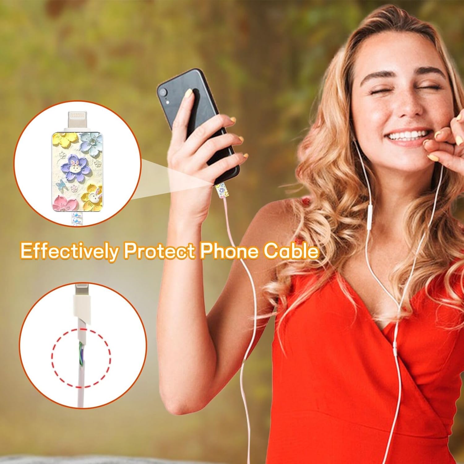 Joli protecteur de chargeur pour iPhone, motif floral vintage de luxe imprimé à l'huile avec motif de lapin kawaii, pour femmes et filles, cordon de recharge souple, économiseur de câble de données pour iPhone 13, 14 15 Pro Max