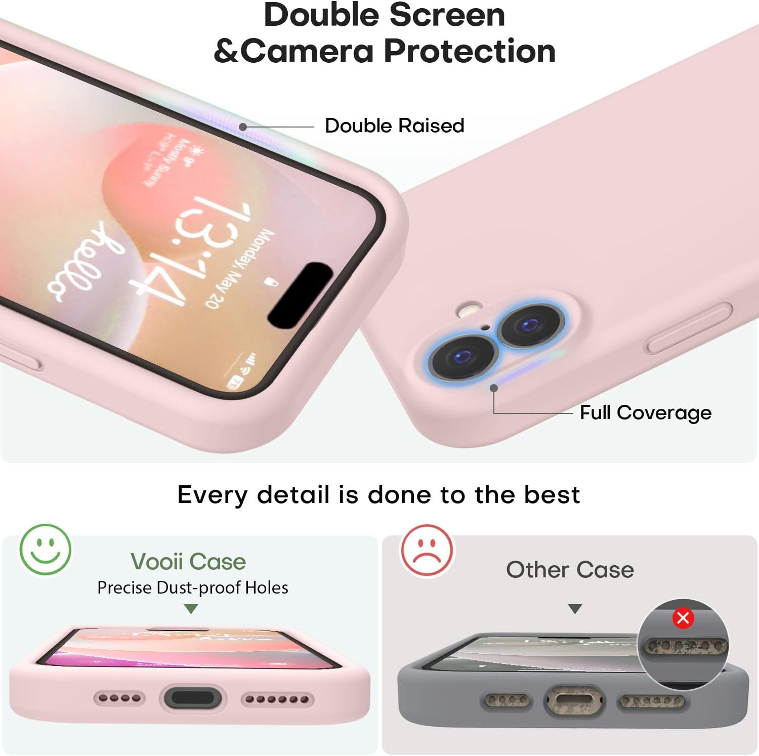 Vooii Compatible with iPhone 16 Plus Case, Liquid Silicone Upgrade [Camera Protection] [Soft Anti-Scratch Microfiber Lining] Shockproof Phone Case for iPhone 16 Plus 6.7 inch - Chalk Pink · v2