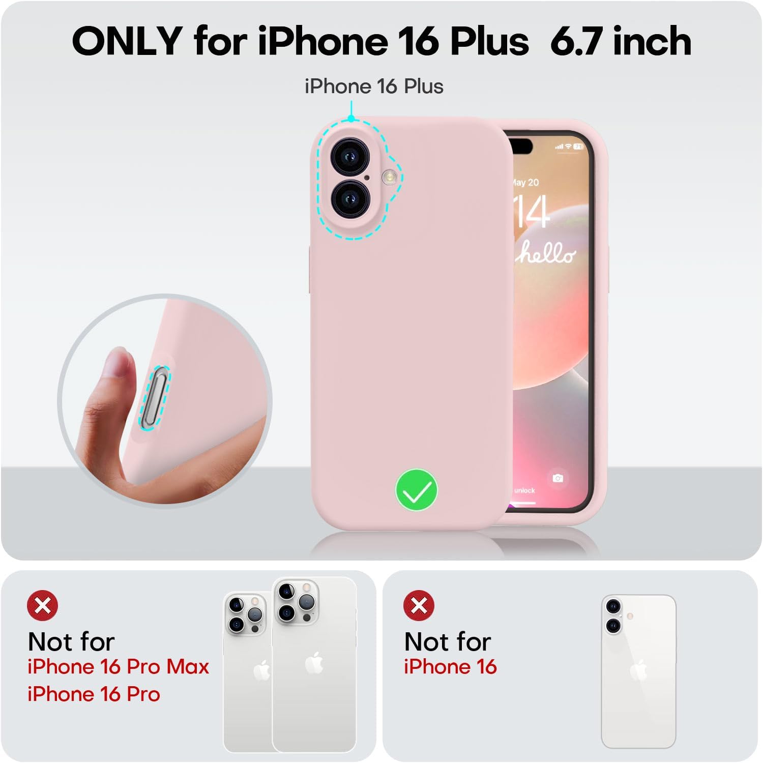 Vooii Compatible with iPhone 16 Plus Case, Liquid Silicone Upgrade [Camera Protection] [Soft Anti-Scratch Microfiber Lining] Shockproof Phone Case for iPhone 16 Plus 6.7 inch - Chalk Pink · v2