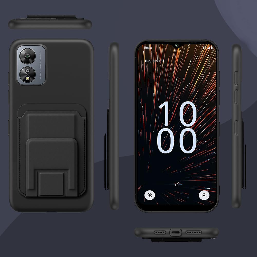 Compatible for Boost Celero5G SC 2024 Phone Case with Tempered Glass Screen Protector, Folding Kickstand/Stand Wallet Card Holder/ Slots Protective Cover Case for Boost Celero 5G SC 2024 - Black