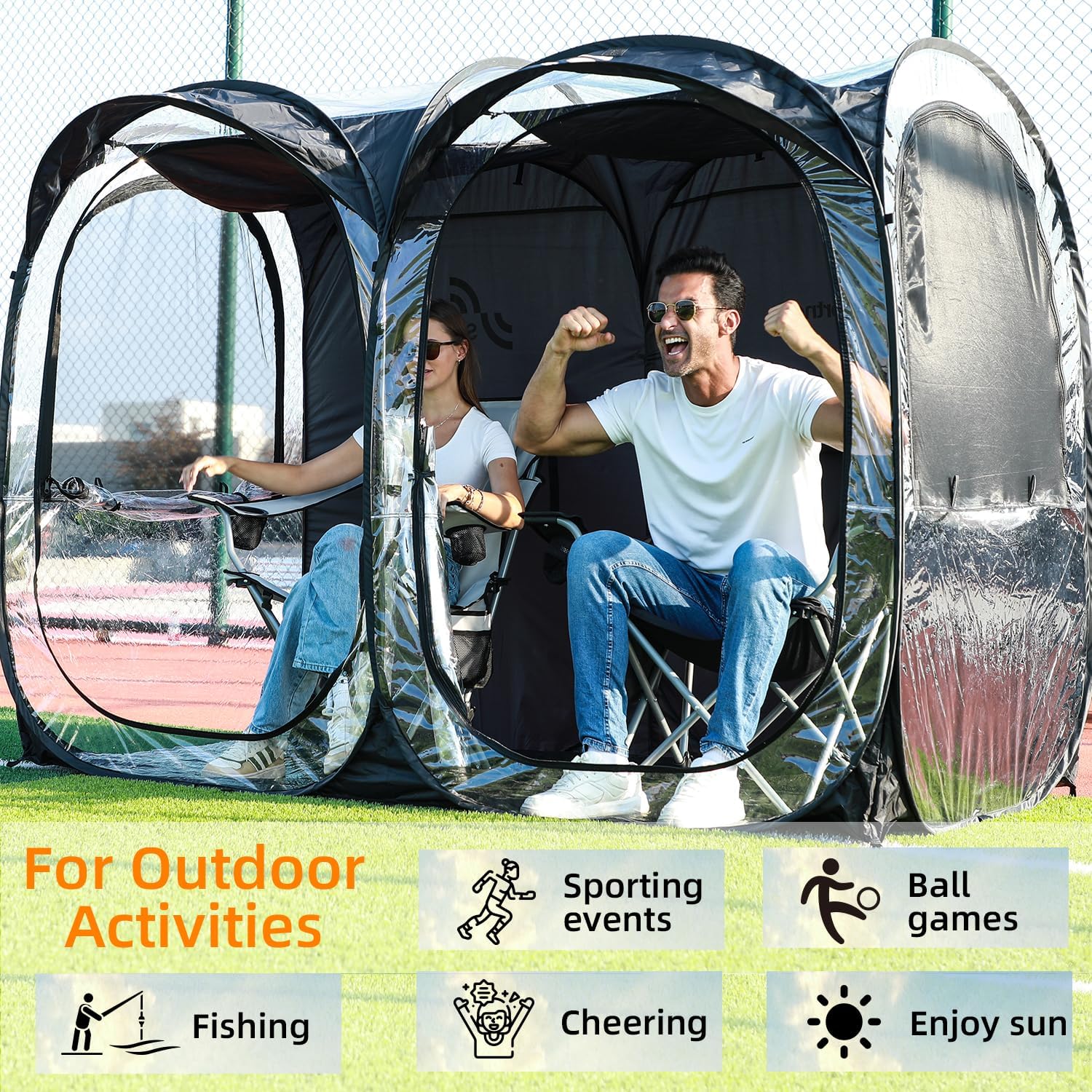 เต็นท์กีฬา Sportneer เต็นท์กีฬาแบบกางออกทันทีสำหรับ 2-4 คน ขนาด 46 x 92 x 63.5 นิ้ว เต็นท์กีฬาแบบใส กันน้ำ เหมาะสำหรับการตกปลา ตั้งแคมป์ และงานกีฬา ติดตั้งง่าย ถอดประกอบง่าย