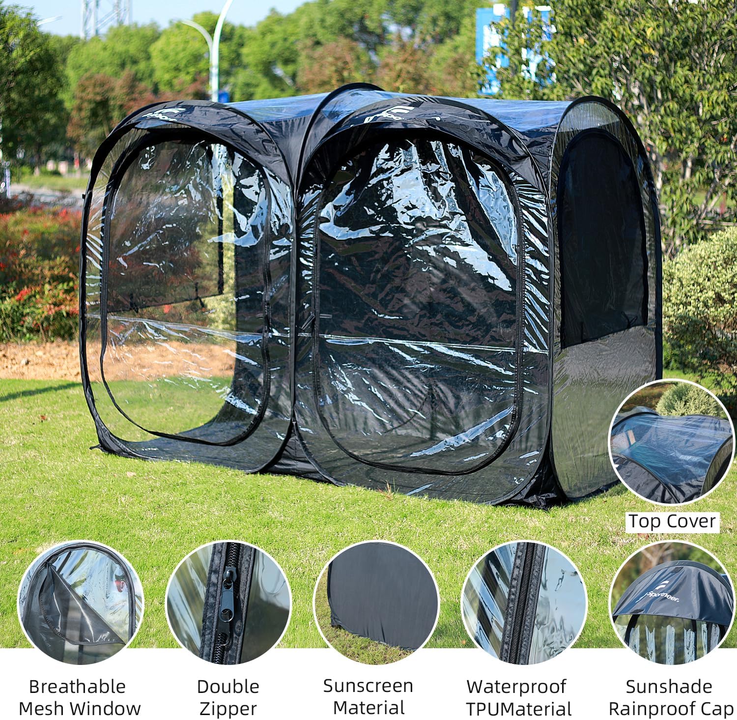 เต็นท์กีฬา Sportneer เต็นท์กีฬาแบบกางออกทันทีสำหรับ 2-4 คน ขนาด 46 x 92 x 63.5 นิ้ว เต็นท์กีฬาแบบใส กันน้ำ เหมาะสำหรับการตกปลา ตั้งแคมป์ และงานกีฬา ติดตั้งง่าย ถอดประกอบง่าย