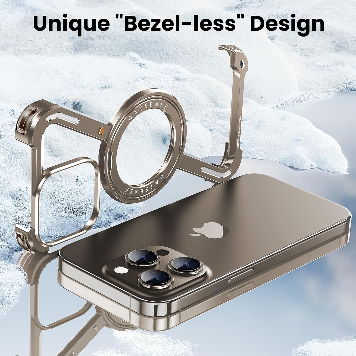 Чехол OATSBASF Minimalist Phone Case, совместимый с iPhone 16 Pro Max, вращающаяся на 360° подставка, алюминиевый металлический безрамный дизайн, защитный противоударный чехол, натуральный титан