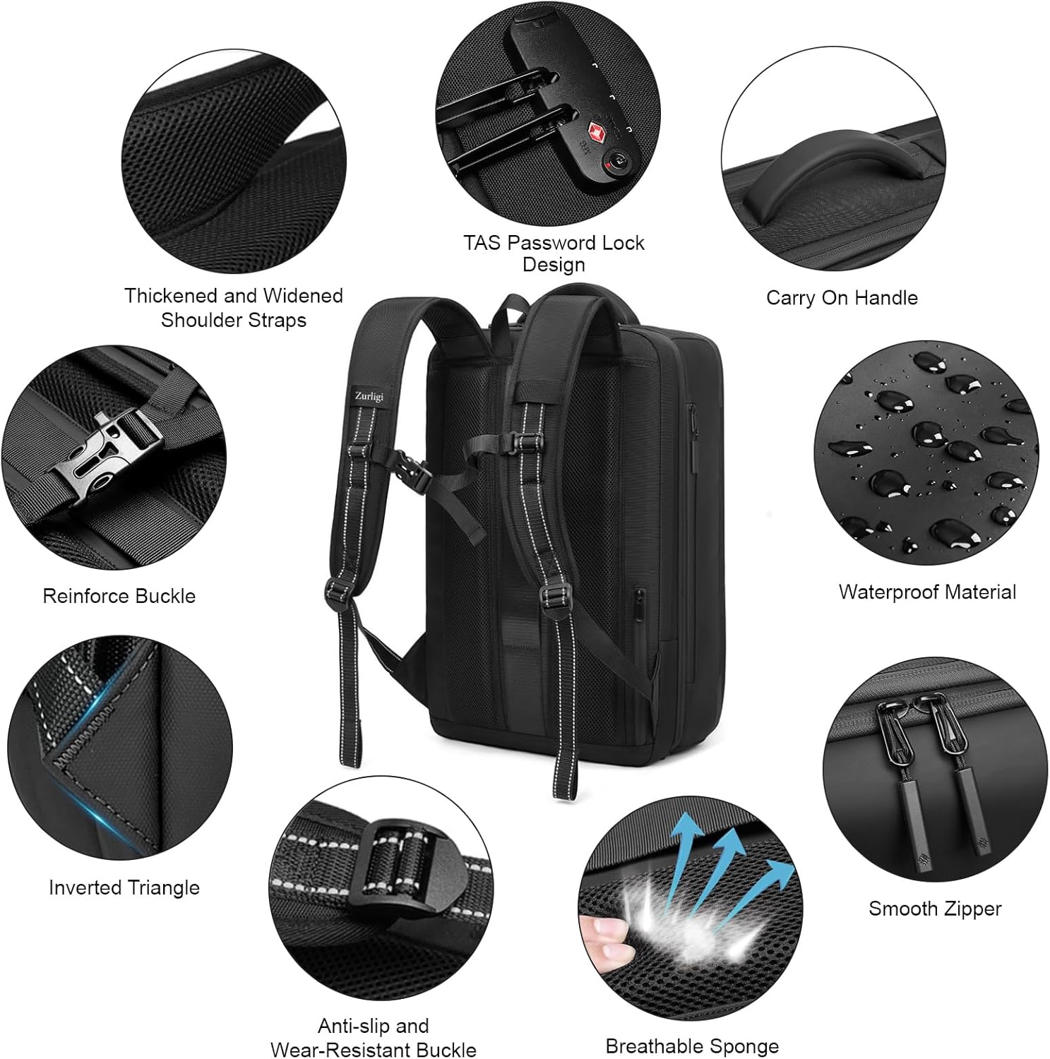 Zurligi Vacuum Backpack Travel - 70L Expandable Travel Backpack, Vacuum Compression Bag with Air Pump, USB Charging Port, Waterproof, Anti-Theft, Ideal for Laptop, Travel, Business, College, Camping · v3