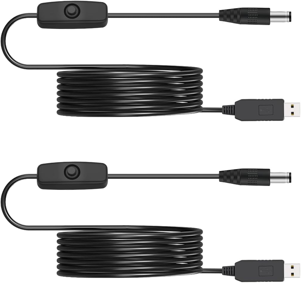 Lenink 12V USB Power Adapter Cord for Baby Car Camera with Inline Switch, 2 Packs 5V to DC 12V Voltage Step Up Converter Boost Cable for Powering Dash Cam, GPS, Router, Small Devices
