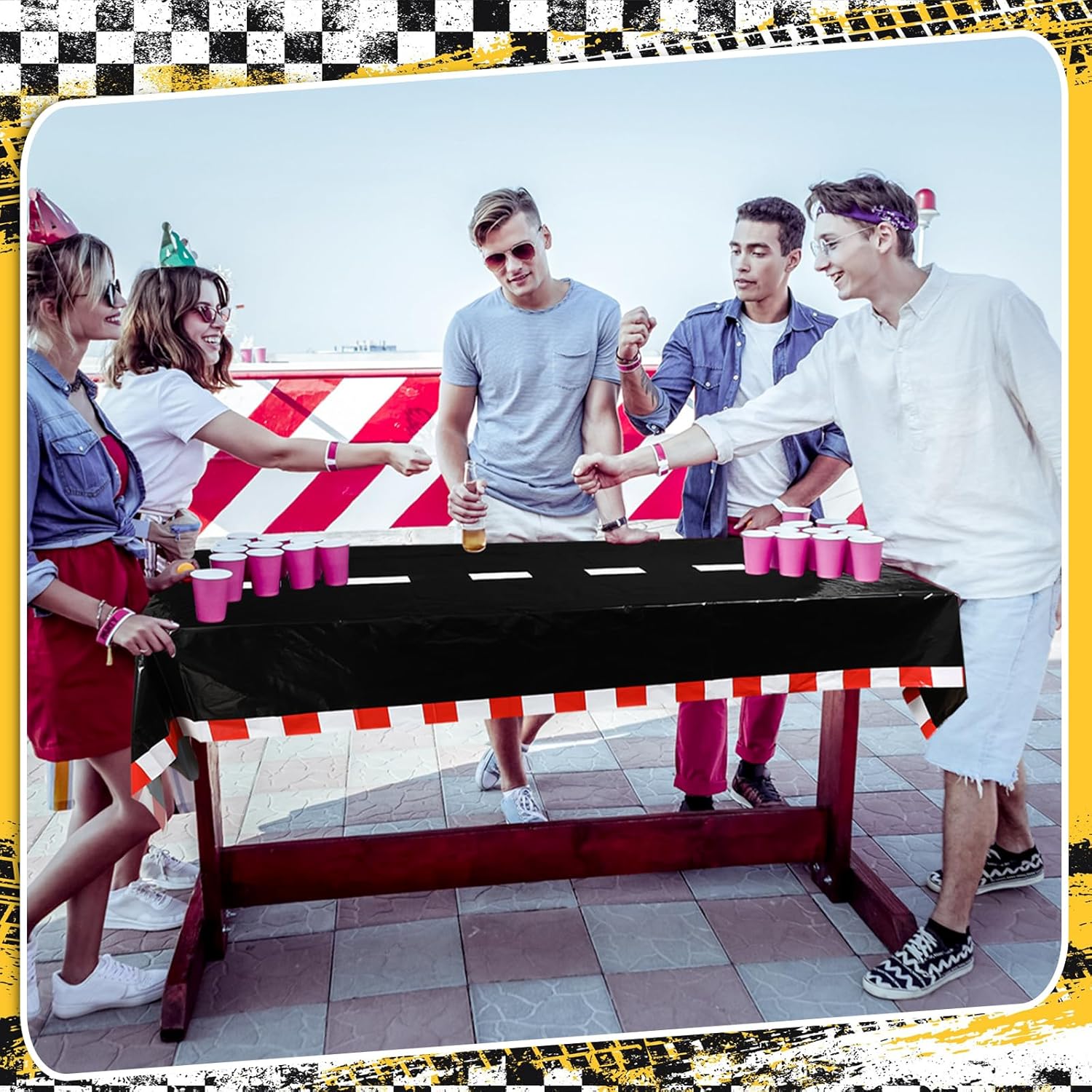 2 Packs Car Birthday Party Decorations Plastic Car Table Cloth Two Fast Disposable Race Road Checkered Party Supplies Car Theme Party Favors for Boys Birthday Baby Shower, 54 x 108 Inch · v2