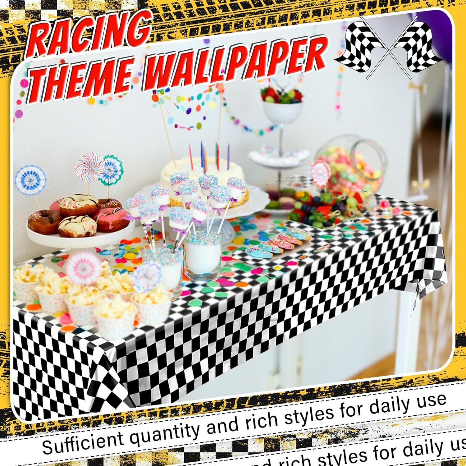 2 Packs Car Birthday Party Decorations Plastic Car Table Cloth Two Fast Disposable Race Road Checkered Party Supplies Car Theme Party Favors for Boys Birthday Baby Shower, 54 x 108 Inch · v2