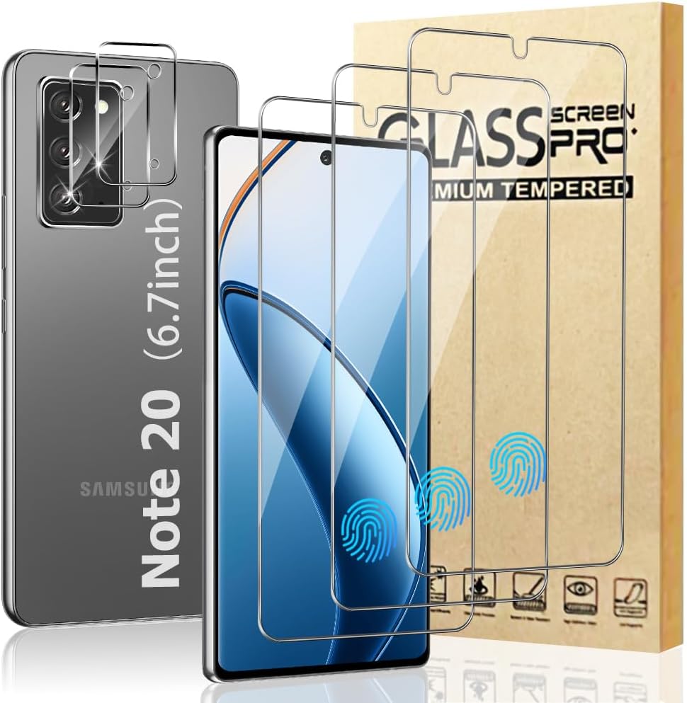 [3 2 Pack] Galaxy Note 20 Screen Protector with Camera Lens Protector, Ultrasonic Fingerprint Compatible, HD Clear, 9H Tempered Glass Scratch Resistant for Samsung Galaxy Note 20 Glass Screen Protector (6.7 Inch) · v2