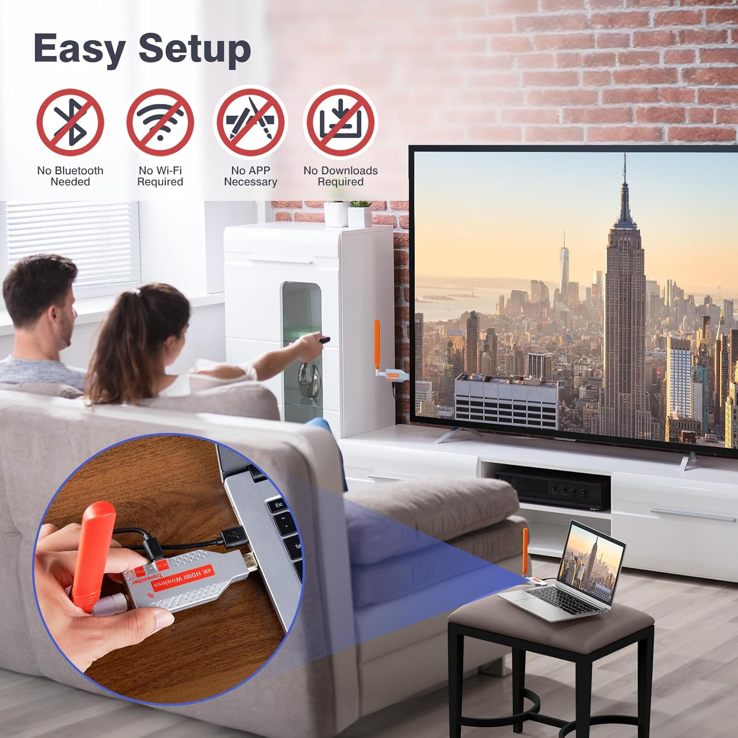 4K Wireless HDMI Transmitter and Receiver, 2160P 30HZ Wireless HDMI Extender, Silvery Metal Housing, 500FT Range, Compatible with PC/Laptop/Projector/TV/Camera, No App/Driver/Bluetooth Needed · v8
