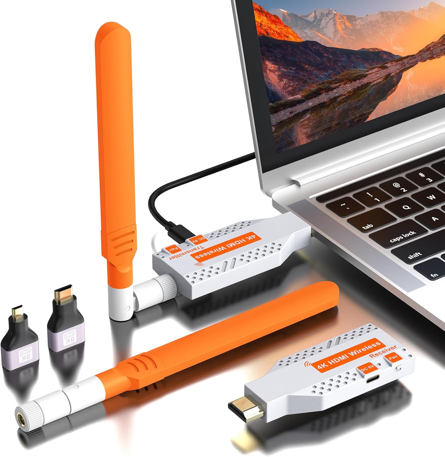 4K Wireless HDMI Transmitter and Receiver, 2160P 30HZ Wireless HDMI Extender, Silvery Metal Housing, 500FT Range, Compatible with PC/Laptop/Projector/TV/Camera, No App/Driver/Bluetooth Needed · v8