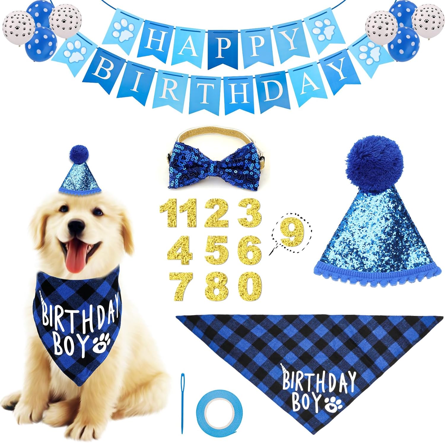 Blue Dog Birthday Party Decorations, Dog Birthday Party Supplies Hat Bandana Bib Dog Birthday Hat Dog Birthday Banner Puppy Birthday Decorations for Dogs Pets Puppy · v11