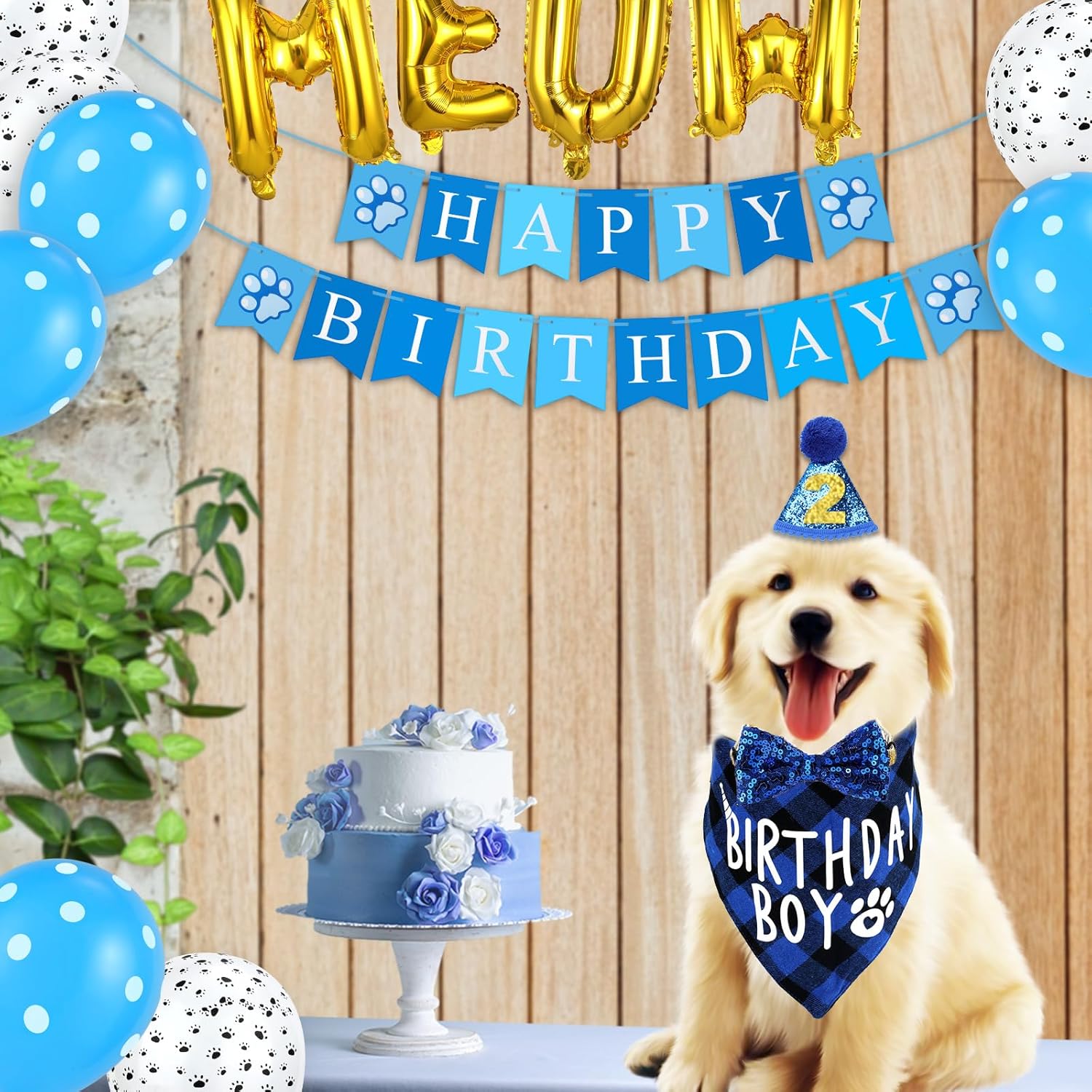 Blue Dog Birthday Party Decorations, Dog Birthday Party Supplies Hat Bandana Bib Dog Birthday Hat Dog Birthday Banner Puppy Birthday Decorations for Dogs Pets Puppy · v11