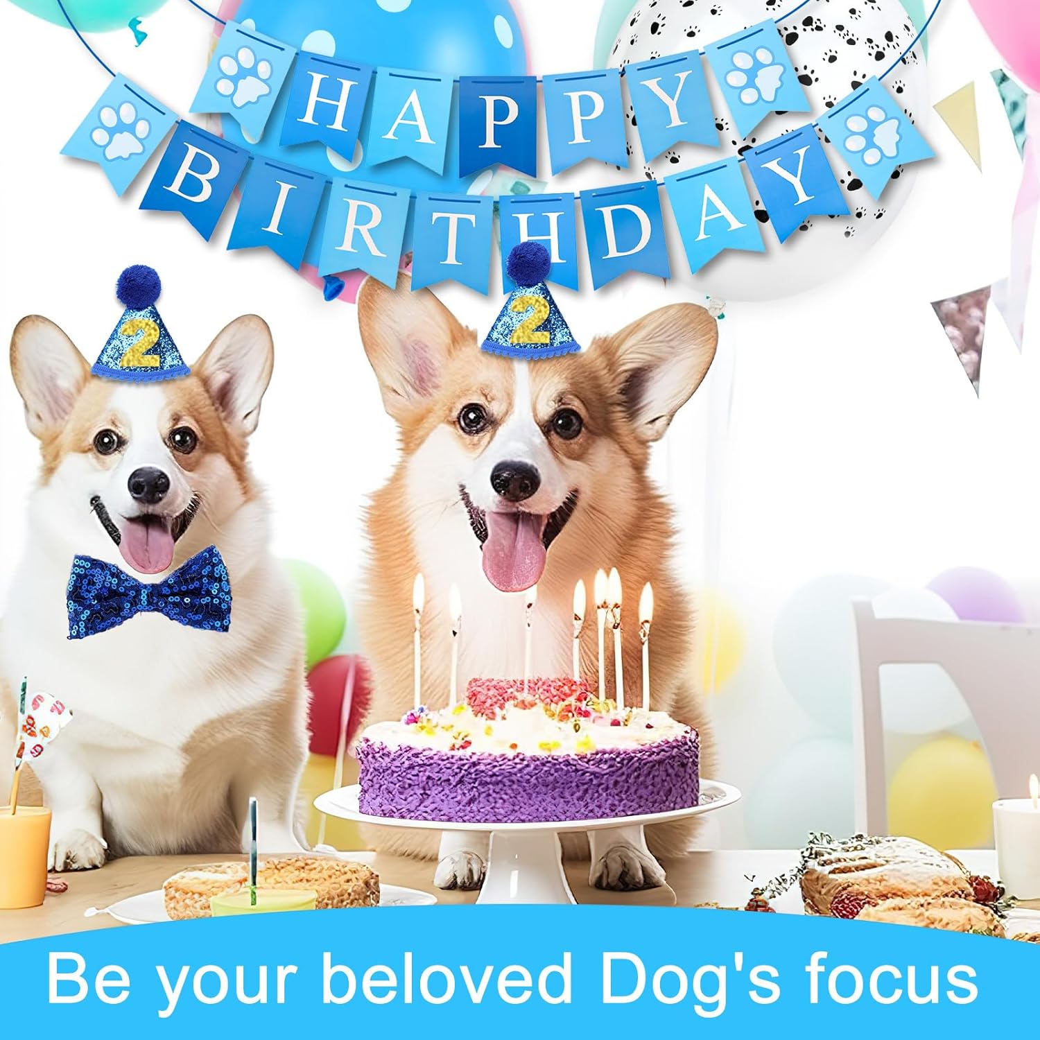 Blue Dog Birthday Party Decorations, Dog Birthday Party Supplies Hat Bandana Bib Dog Birthday Hat Dog Birthday Banner Puppy Birthday Decorations for Dogs Pets Puppy · v11