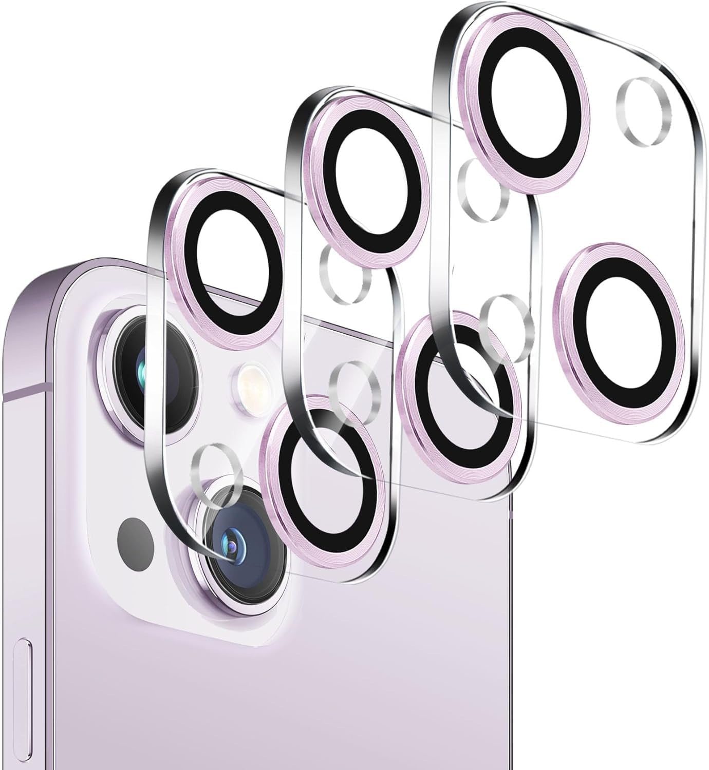 【Lot de 3】Protecteur d'objectif d'appareil photo en verre trempé pour iPhone 15 6.1 pour iPhone 15 Plus 6,7 pouces, Ultra HD, dureté 9H, anti-rayures, compatible avec la coque, facile à installer [Aucun effet sur les photos de nuit]