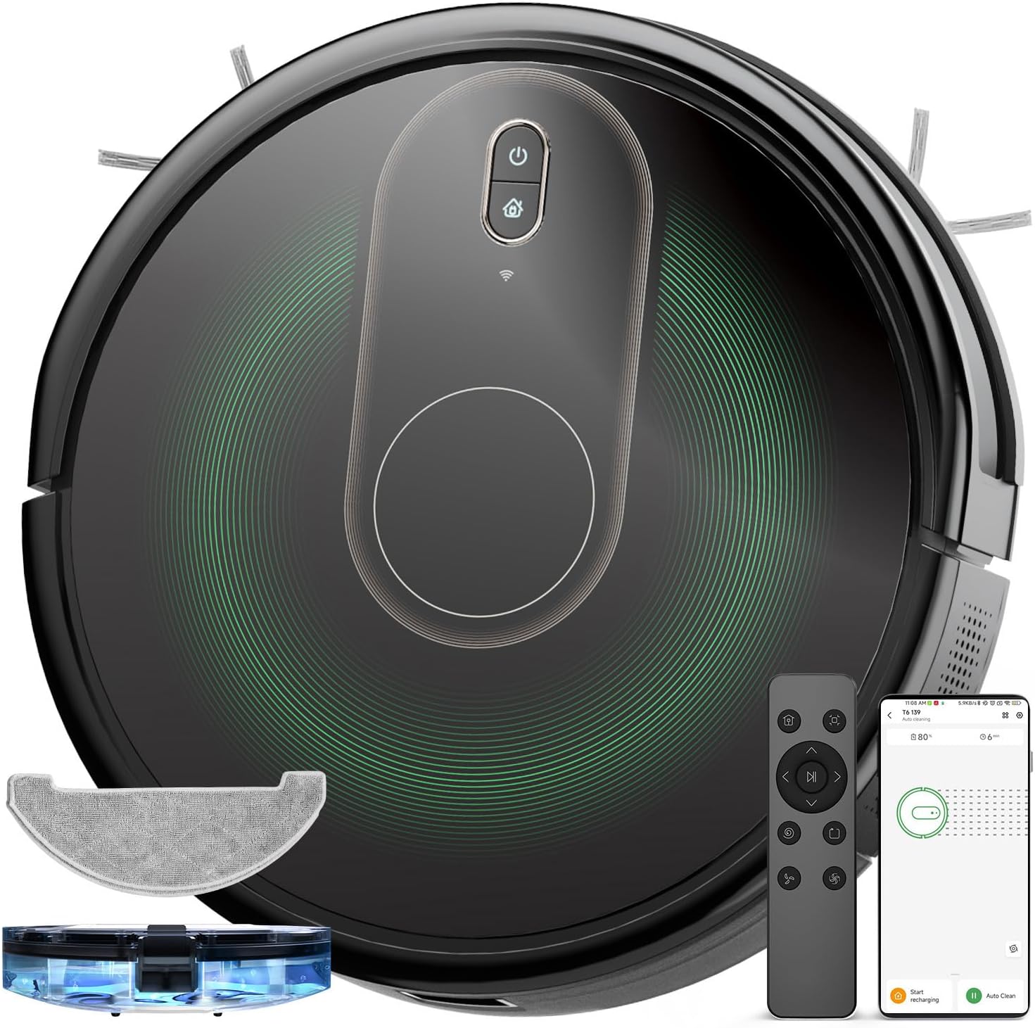 หุ่นยนต์ดูดฝุ่นและถูพื้นแบบคอมโบ – พลังดูดแรง 3,000Pa ควบคุมด้วยแอป/WiFi/Alexa/Siri ดีไซน์เพรียวบาง เงียบ โหมดทำความสะอาดหลายโหมดสำหรับพื้นแข็งและพื้นต่ำ (สีดำ)