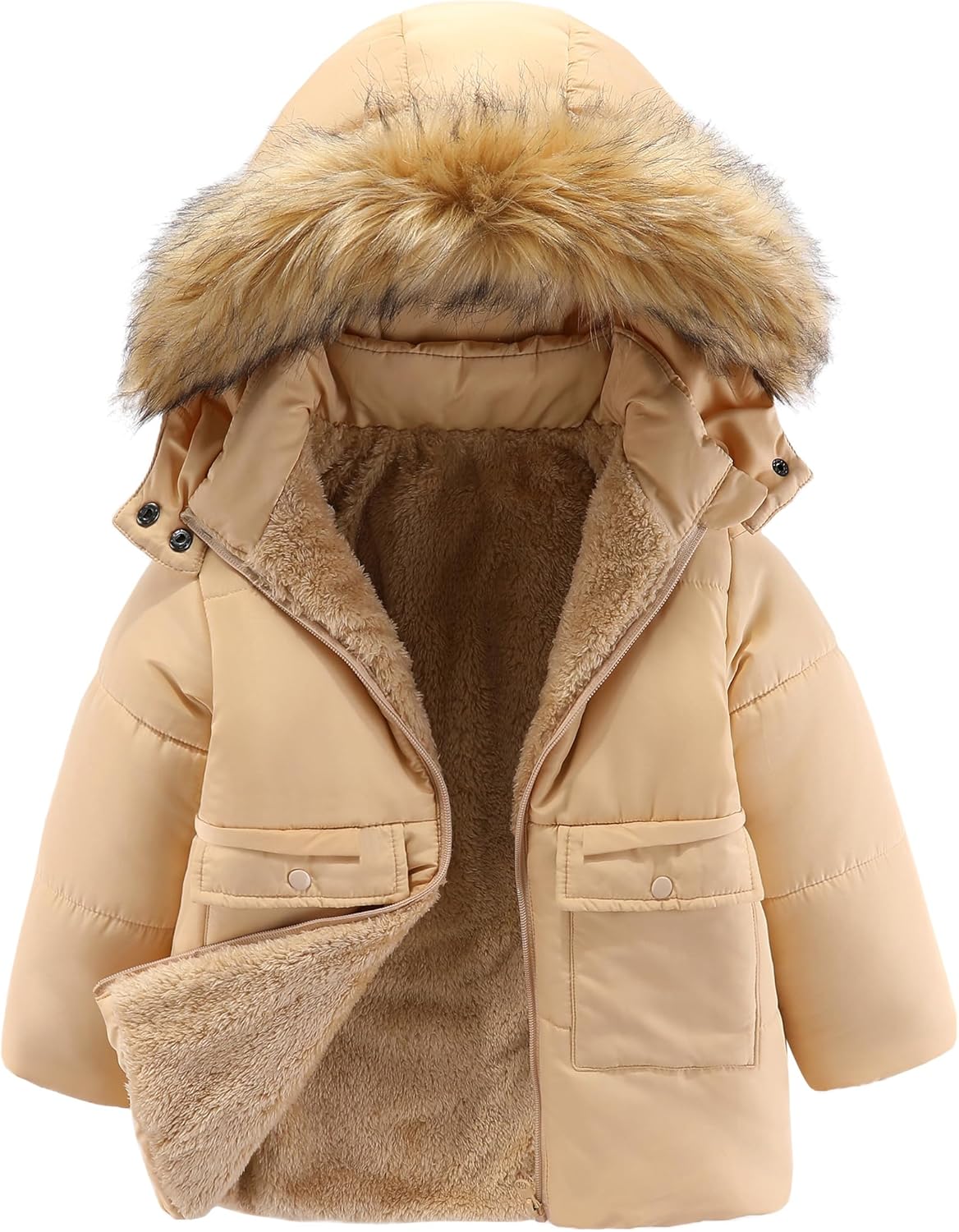 M2C Girls Fleece Lined Cotton Padded Puffer Jacket with Faux Fur Trim
