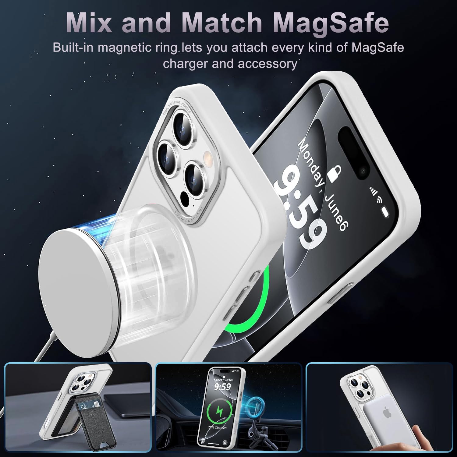 Progettata per iPhone 16 Pro Max con custodia magnetica [protezione militare anticaduta da 13 piedi] [compatibile con Magsafe] Custodia sottile traslucida opaca antiurto con antimpronta digitale, bianco satinato