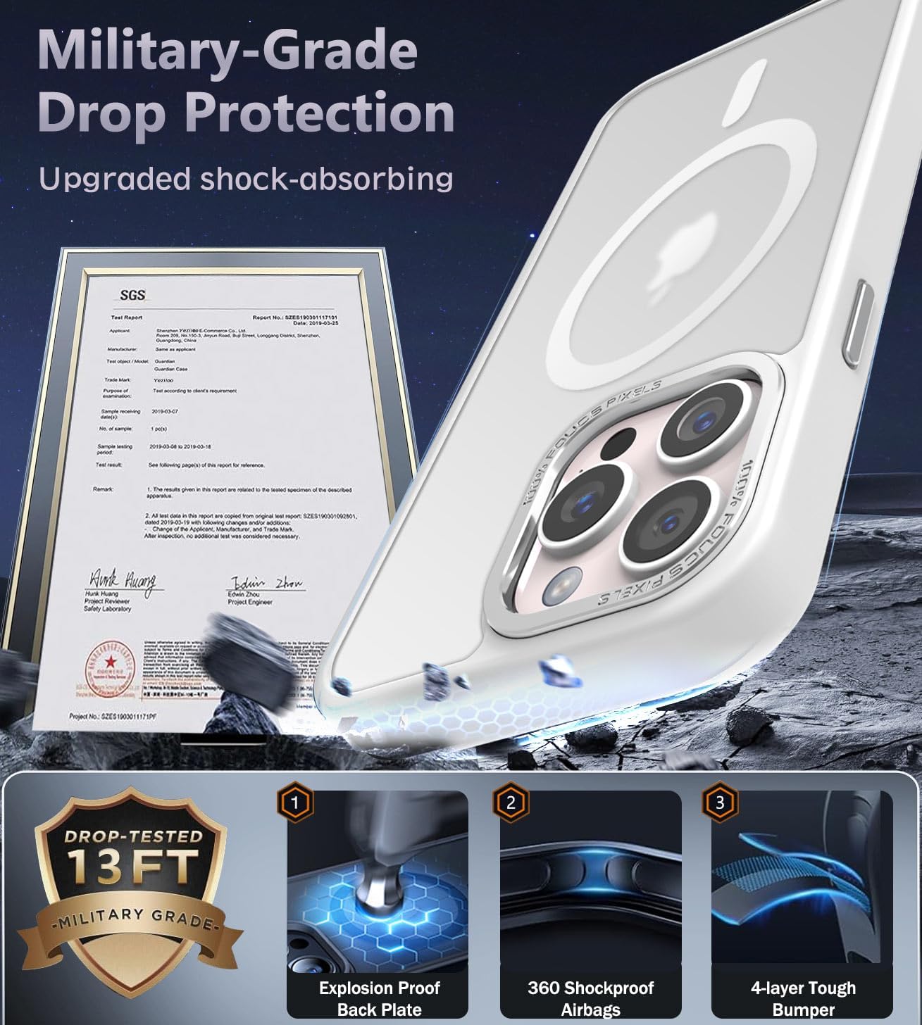 Progettata per iPhone 16 Pro Max con custodia magnetica [protezione militare anticaduta da 13 piedi] [compatibile con Magsafe] Custodia sottile traslucida opaca antiurto con antimpronta digitale, bianco satinato