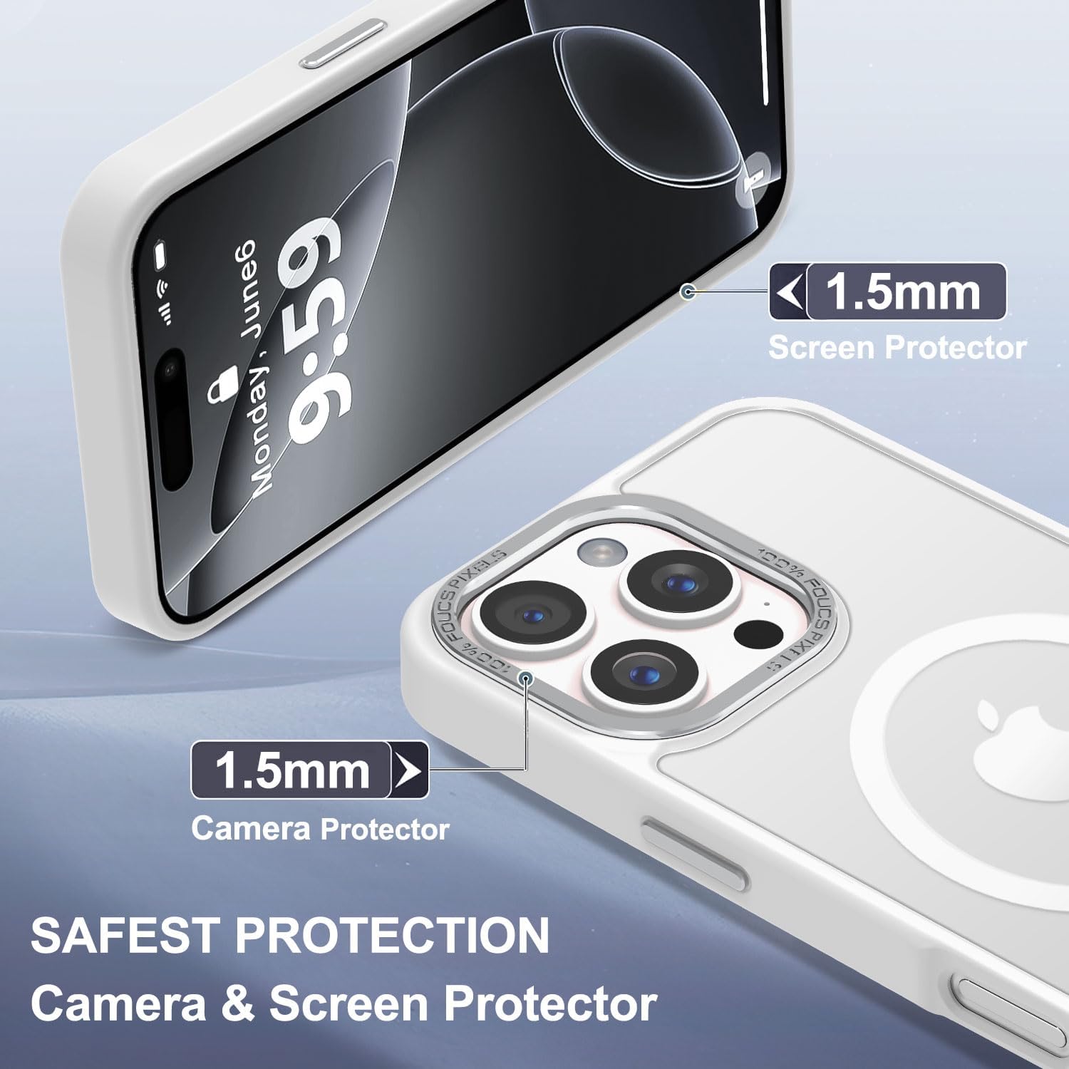 Progettata per iPhone 16 Pro Max con custodia magnetica [protezione militare anticaduta da 13 piedi] [compatibile con Magsafe] Custodia sottile traslucida opaca antiurto con antimpronta digitale, bianco satinato