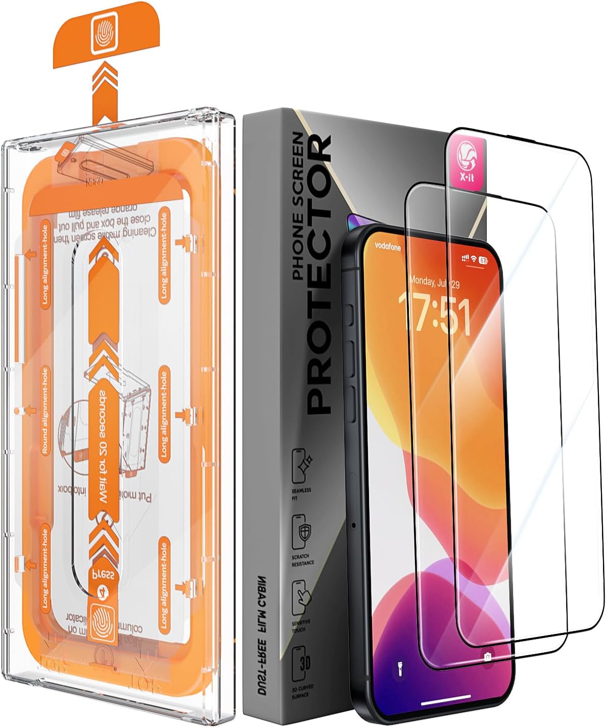 iPhone 15 Plus için X-it 2 Paket Ekran Koruyucu 6.7 inç - [Otomatik Toz Giderme] 9H Temperli Cam [10X Askeri Koruma], Kabarcıksız, Kılıf Dostu