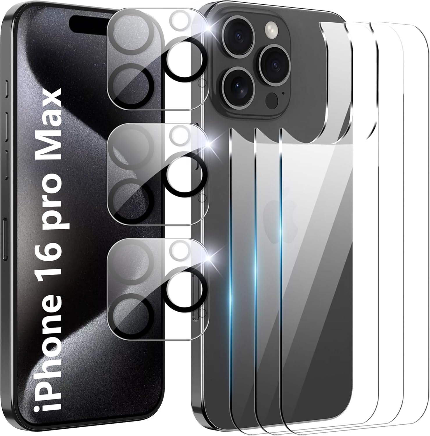 for iPhone 16 Pro Max Back Screen Protector with Camera Lens Protector,9H Hardness Anti-Scratch Tempered Glass,Case Friendly, Anti-Fingerprint,Anti-Scratch,Easy Installation,6.9 inch(3 3 PACK)