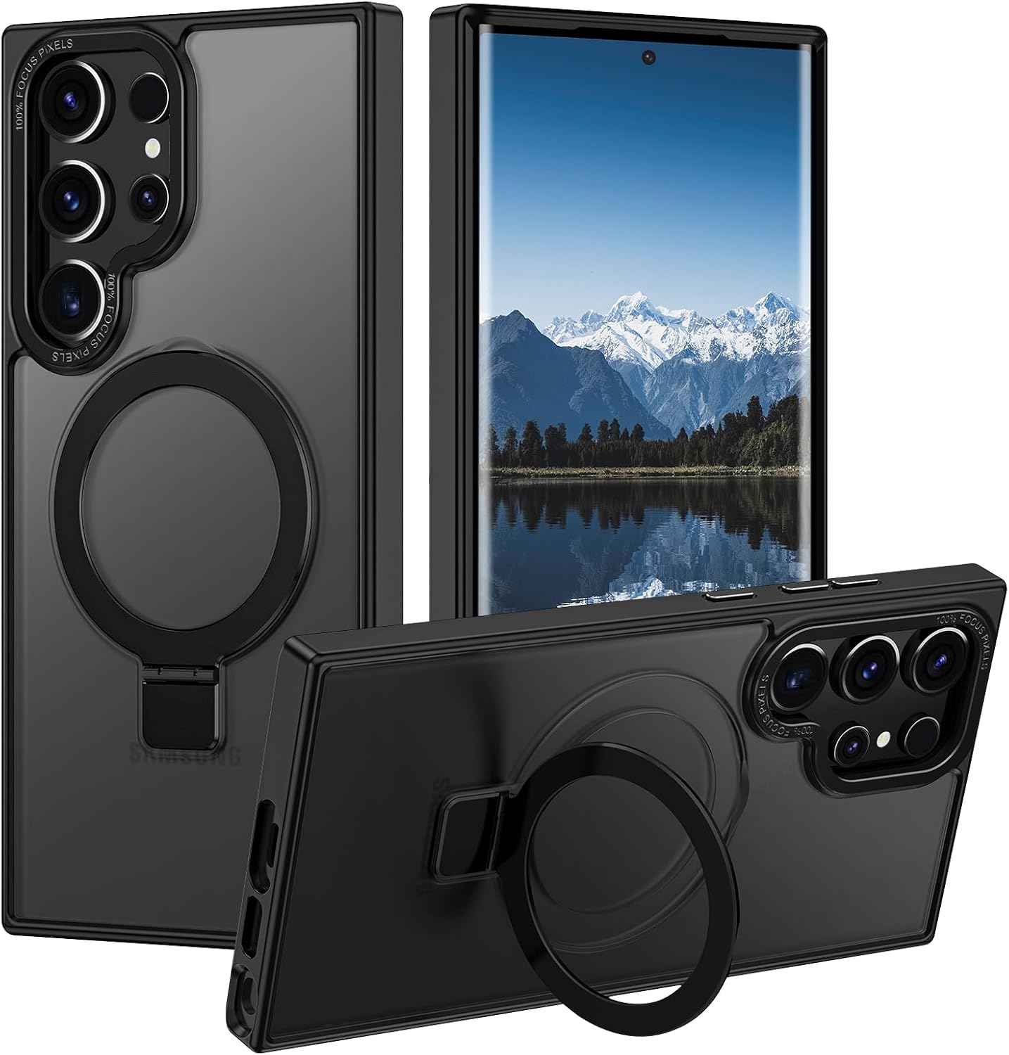 for Samsung Galaxy S23 Ultra Case,with Magnetic Invisible Stand [Military Drop Protection] [Compatible with MagSafe] Shockproof Slim Translucent Anti-Slip, Black