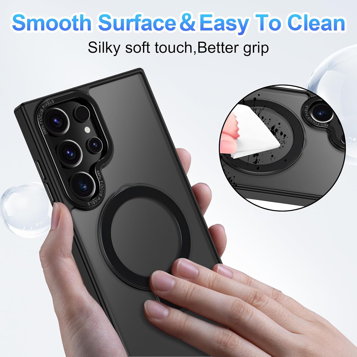 for Samsung Galaxy S23 Ultra Case,with Magnetic Invisible Stand [Military Drop Protection] [Compatible with MagSafe] Shockproof Slim Translucent Anti-Slip, Black