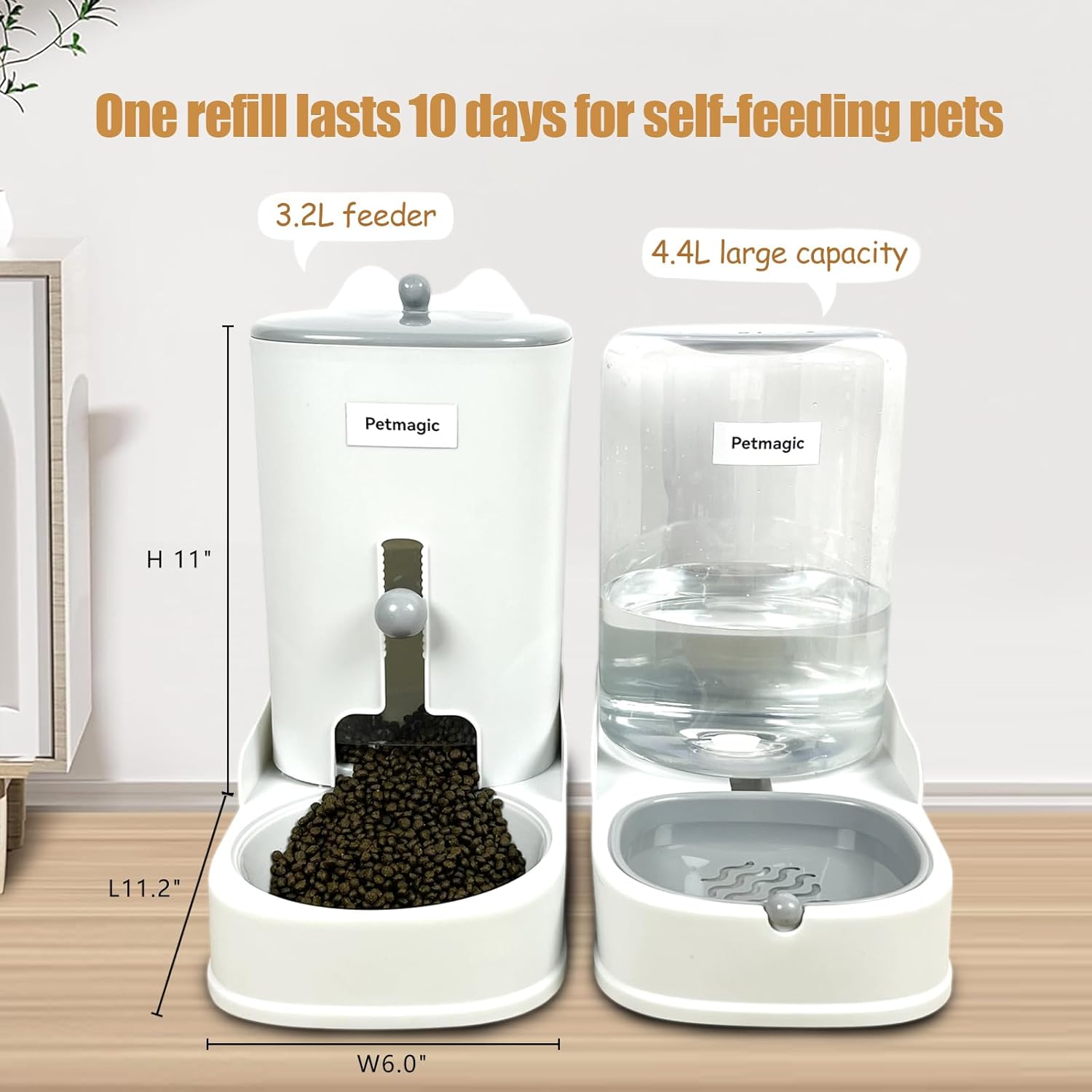 Automatic cat Feeder by Petmagic is a 4.4L Large-Capacity cat Food and Water Bowl Set. This Two-Piece Set is Suitable for pet Feeding, Including Small and Medium-Sized Dogs, Kittens. · v10