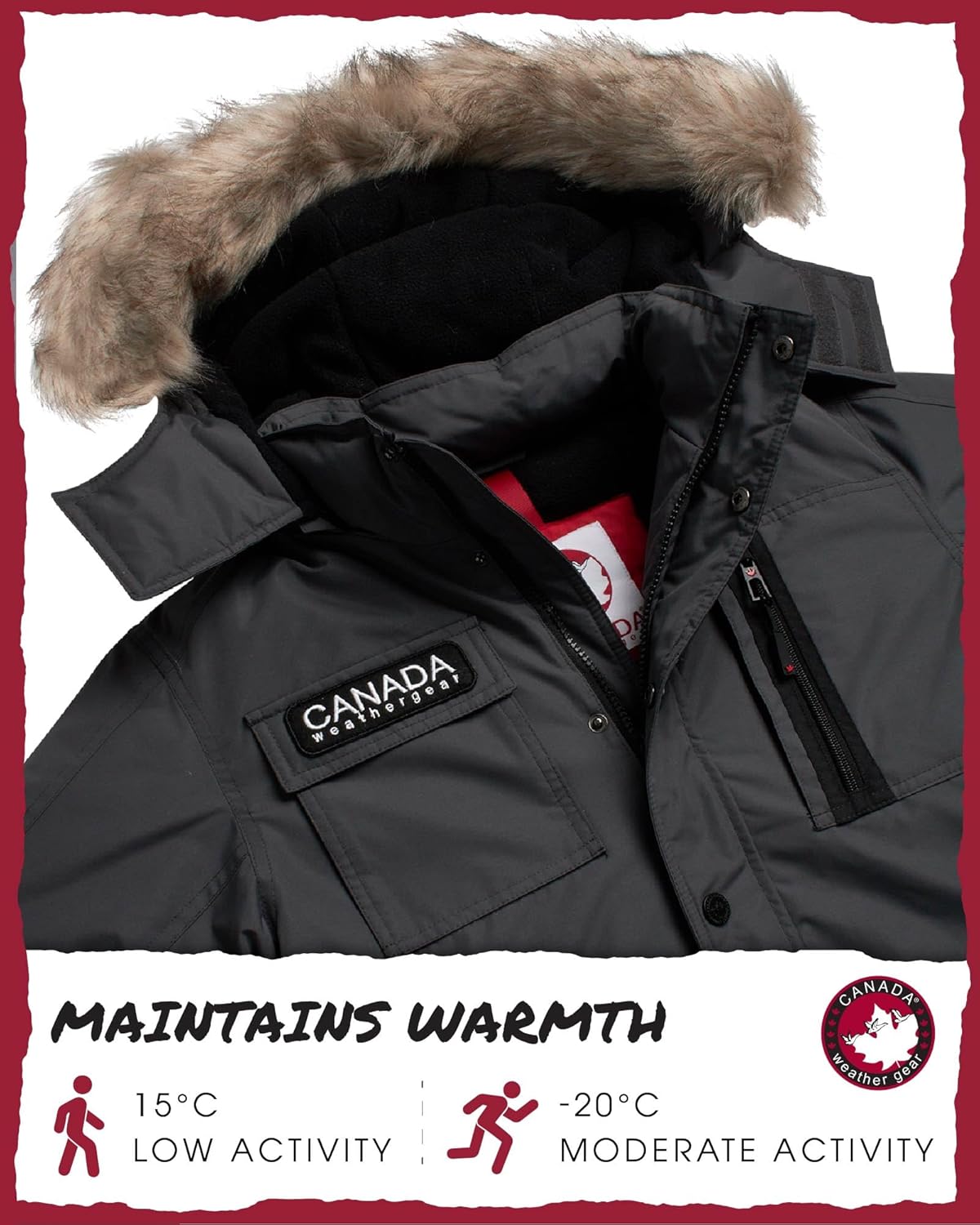 CANADA WEATHER GEAR Boys Parka - Jaket Parka Berlapis Bulu Polar Tebal dengan Tudung Bulu Palsu - Jaket Hangat untuk Anak Laki-laki (8-20)