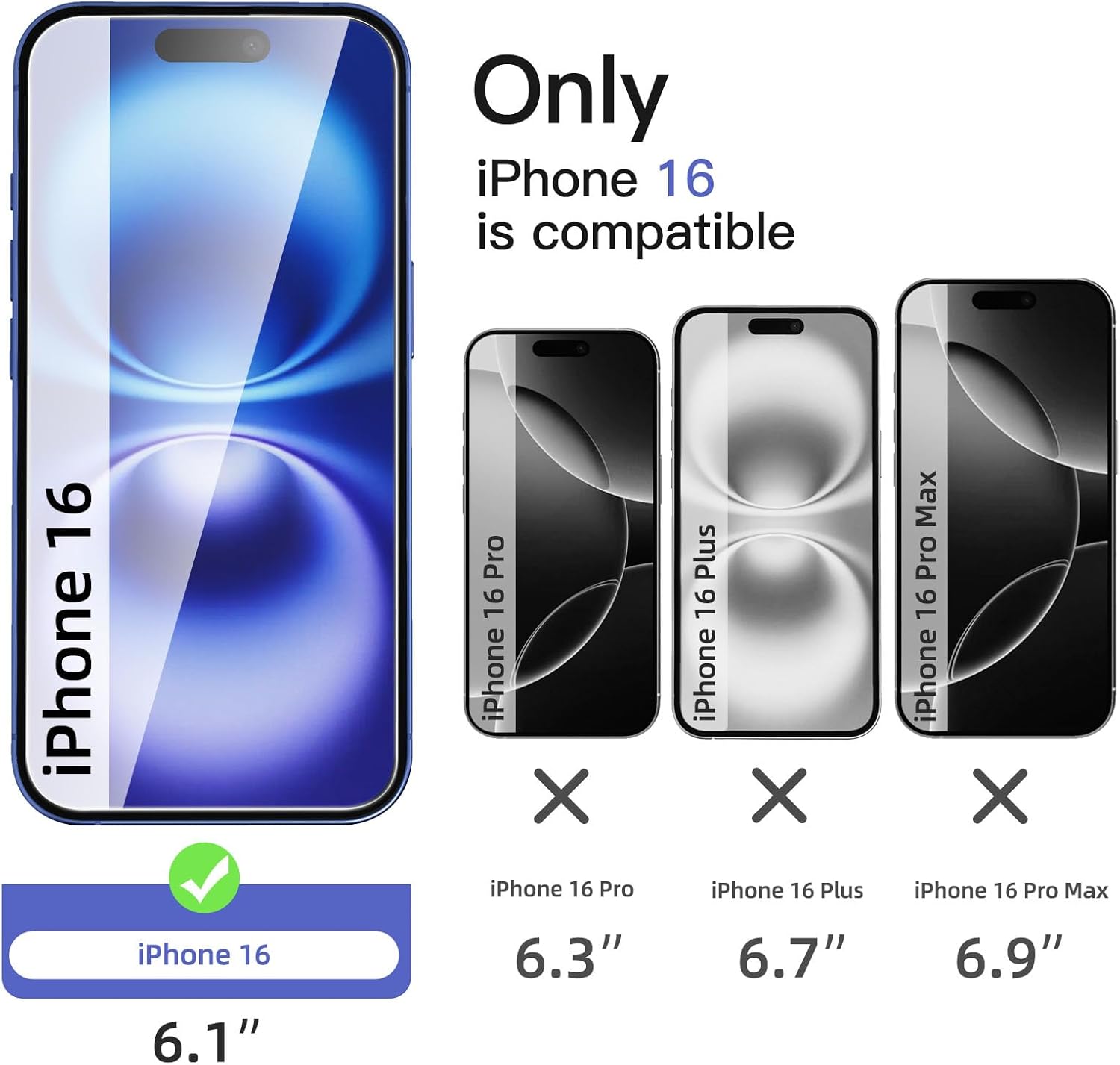 NEWC 3 Pack Designed compatible for iPhone 16 (6.1 inches) Screen Protector Tempered Glass,Case Friendly Ultra Resistant