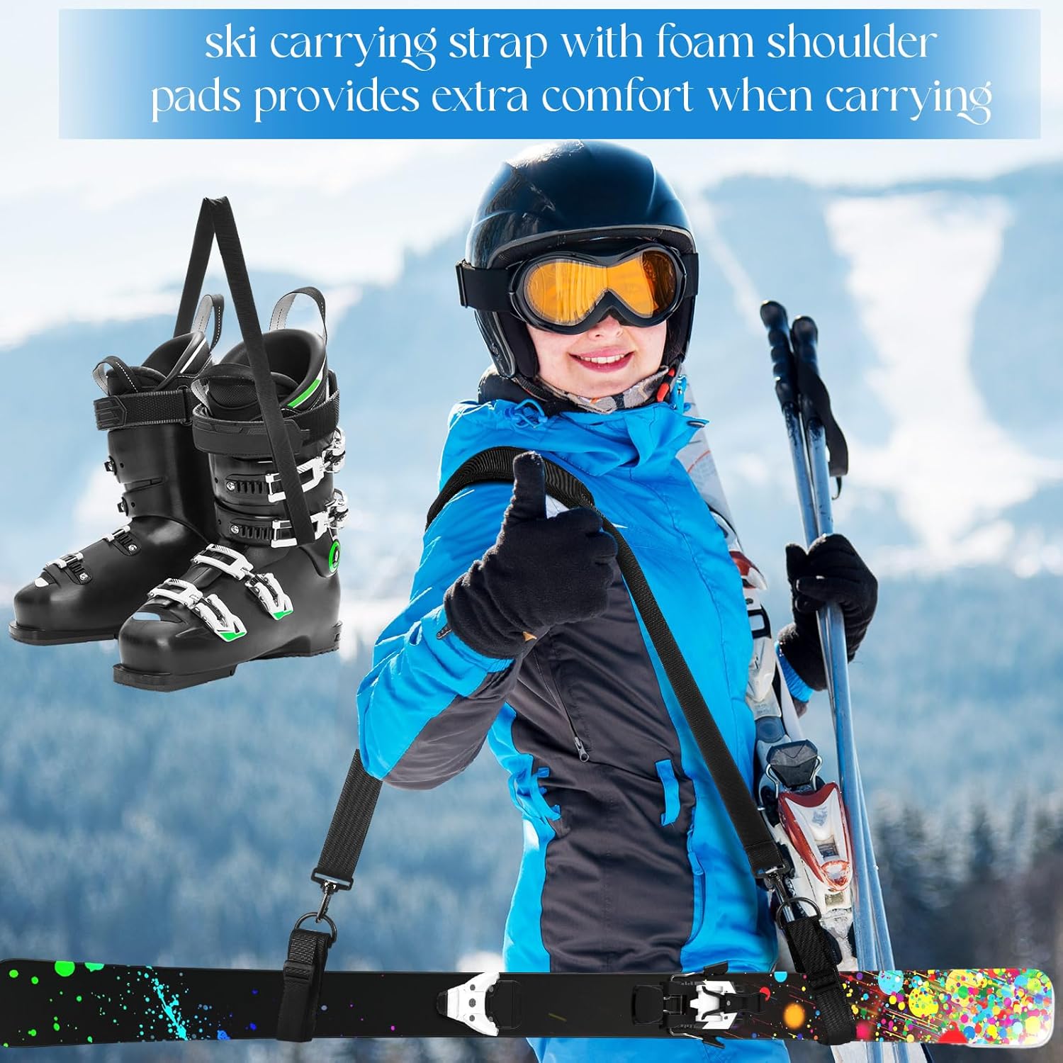 4er-Pack Skigurt und Stockträger für Downhill-Skier mit verstellbaren, rutschfesten Schultergurten, Tragegurt für Ski- und Snowboardschuhe für Herren und Damen, Outdoor-Wintersportzubehör, 4 Farben