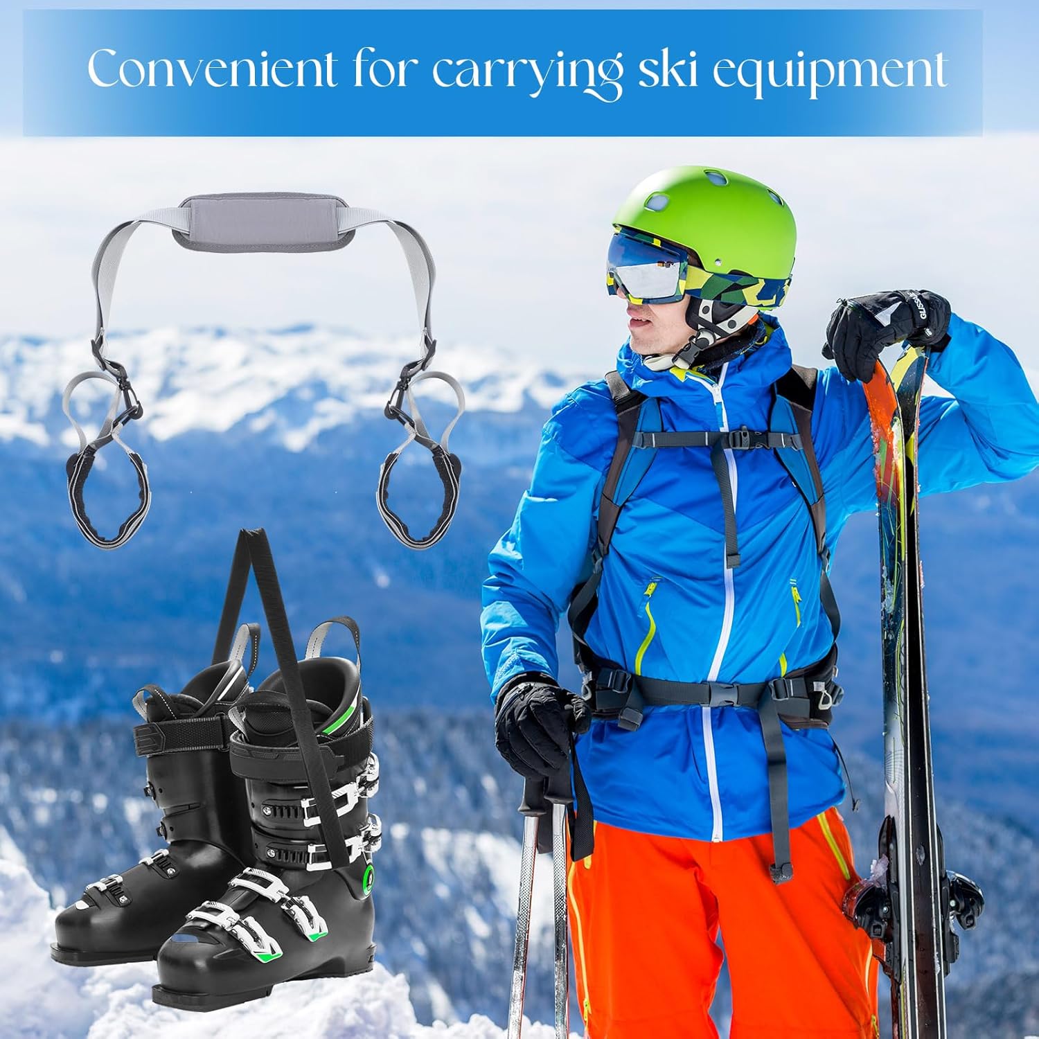 4er-Pack Skigurt und Stockträger für Downhill-Skier mit verstellbaren, rutschfesten Schultergurten, Tragegurt für Ski- und Snowboardschuhe für Herren und Damen, Outdoor-Wintersportzubehör, 4 Farben