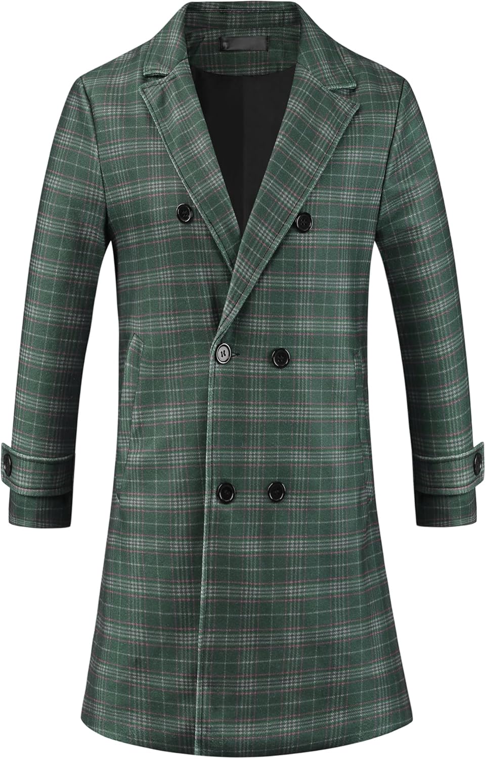 Lars Amadeus Plaid Overcoat for Mens Notch Collar Double Breasted Checked Winter Trench Coat · v3