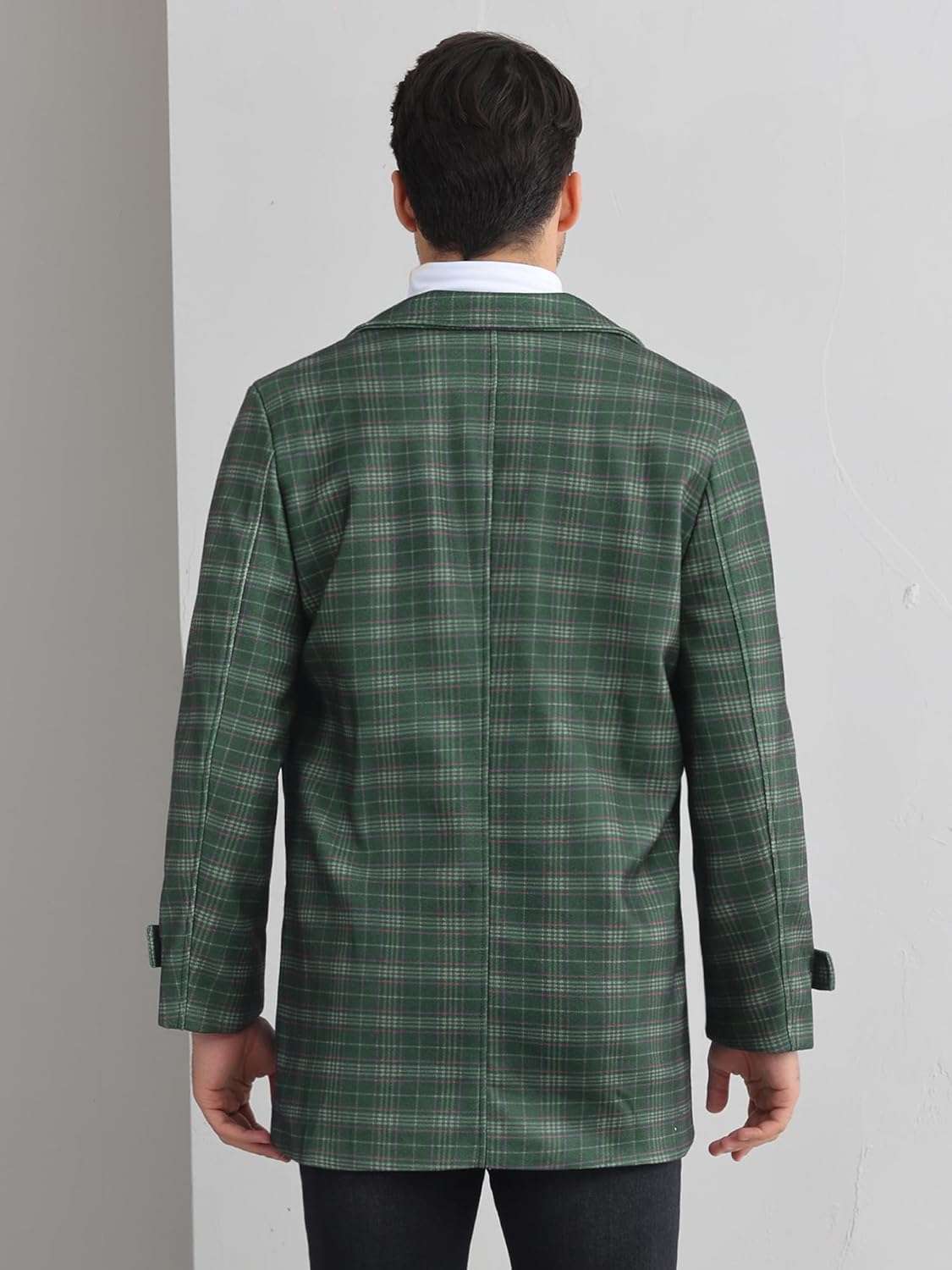 Lars Amadeus Plaid Overcoat for Mens Notch Collar Double Breasted Checked Winter Trench Coat · v3