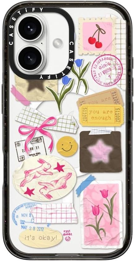 CASETiFY iPhone 16용 Impact 케이스 [슬림 / 8.2피트 4X 군용 등급 낙하 보호 / Magsafe 호환] - You are Stars 콜라주 - 투명 블랙