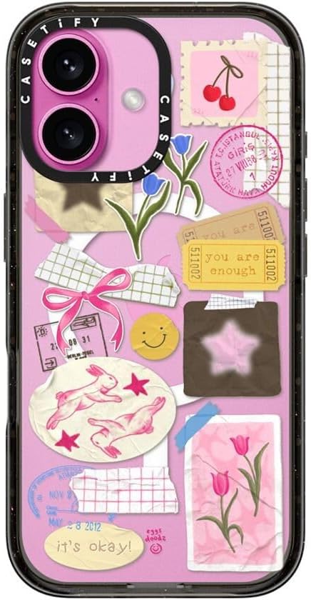 Casing Dampak CASETiFY untuk iPhone 16 [Ramping / 8,2 kaki. 4X Pelindung Jatuh Kelas Militer / Kompatibel dengan Magsafe] - Kolase You Are Stars - Hitam Bening