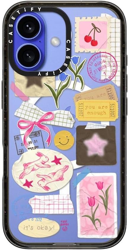 Casing Dampak CASETiFY untuk iPhone 16 [Ramping / 8,2 kaki. 4X Pelindung Jatuh Kelas Militer / Kompatibel dengan Magsafe] - Kolase You Are Stars - Hitam Bening