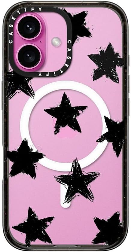 CASETiFY Impact Case for iPhone 16 [Slim / 8.2 ft. 4X Military Grade Drop Protection/Compatible with Magsafe] - Star Marks - Clear Black