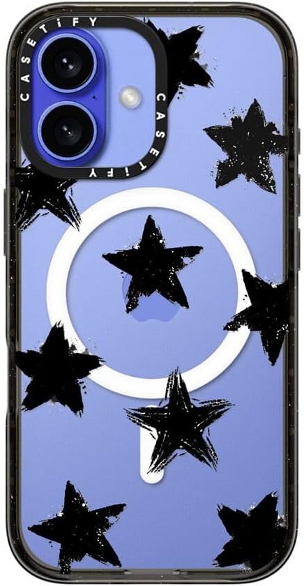 CASETiFY Impact Case for iPhone 16 [Slim / 8.2 ft. 4X Military Grade Drop Protection/Compatible with Magsafe] - Star Marks - Clear Black
