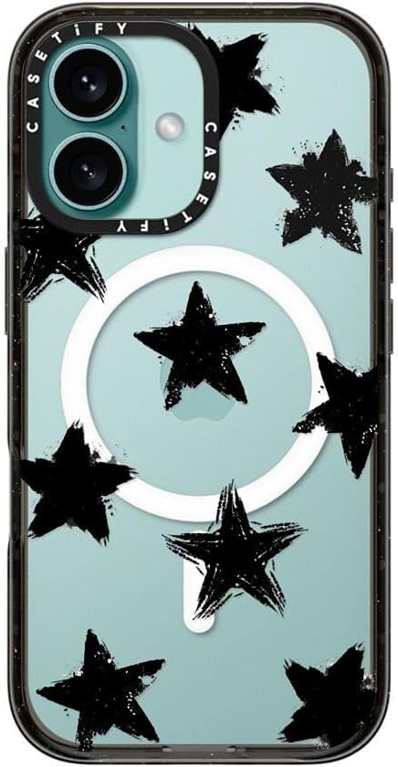 CASETiFY Impact Case for iPhone 16 [Slim / 8.2 ft. 4X Military Grade Drop Protection/Compatible with Magsafe] - Star Marks - Clear Black