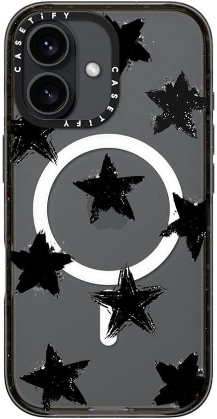 CASETiFY Impact Case for iPhone 16 [Slim / 8.2 ft. 4X Military Grade Drop Protection/Compatible with Magsafe] - Star Marks - Clear Black
