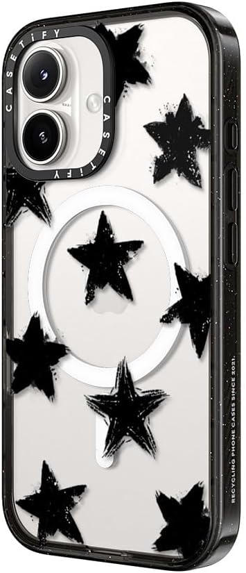 CASETiFY Impact Case for iPhone 16 [Slim / 8.2 ft. 4X Military Grade Drop Protection/Compatible with Magsafe] - Star Marks - Clear Black