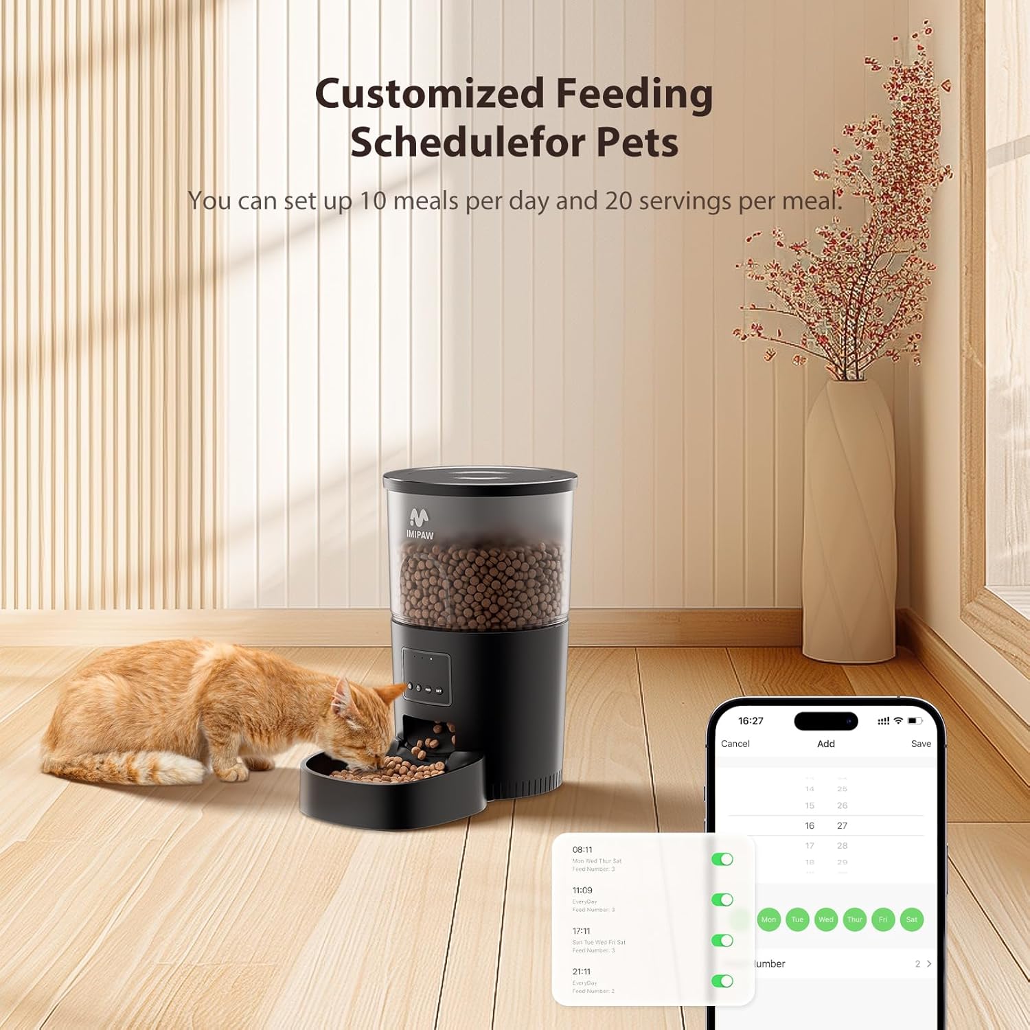 Automatic Cat Food Dispenser, WiFi Cat Feeder with APP Remote Control for Dry Pet Food, Programmable Timer, Dual Power Supply, Slow Feeder for Cats  Small Dogs, Black · v2
