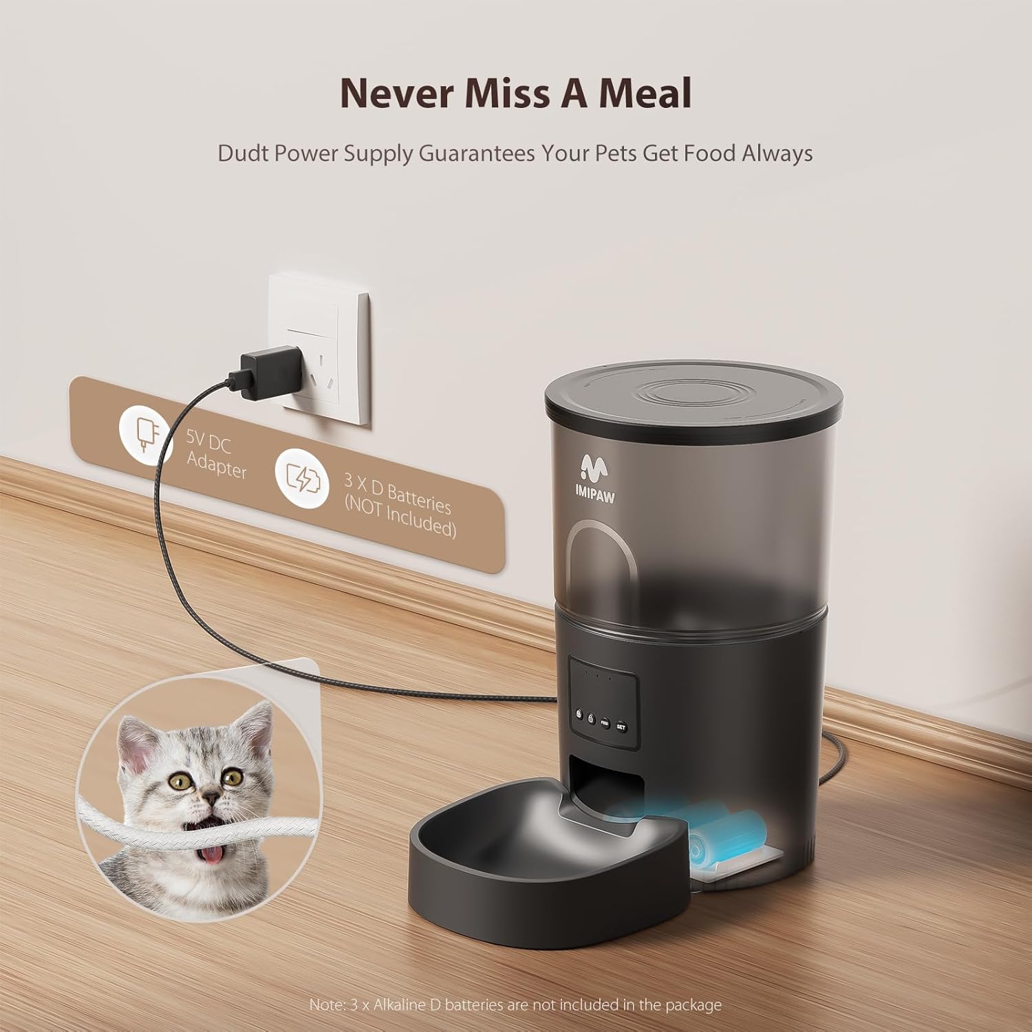 Automatic Cat Food Dispenser, WiFi Cat Feeder with APP Remote Control for Dry Pet Food, Programmable Timer, Dual Power Supply, Slow Feeder for Cats  Small Dogs, Black · v2
