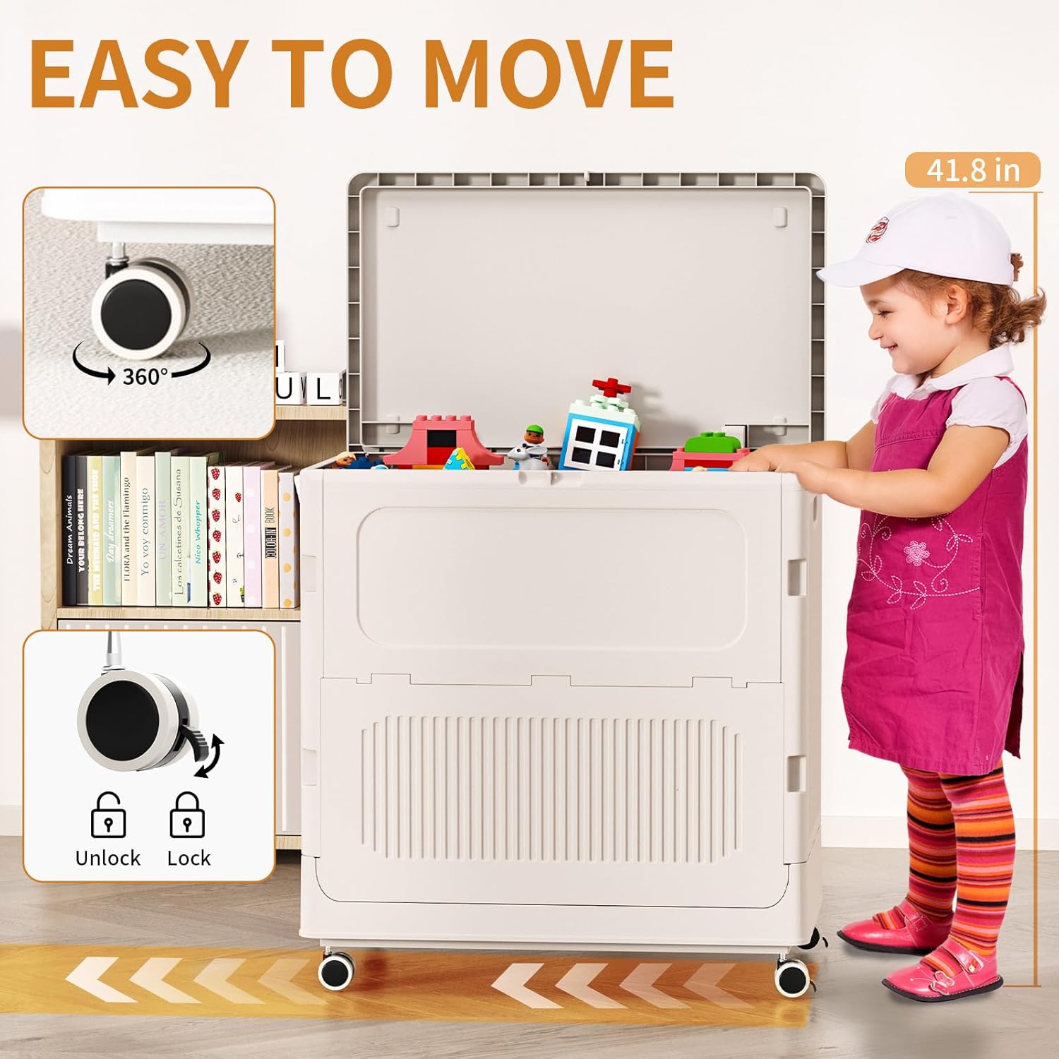 Toy Box for Living Room Area - 130L Extra Large Toy Chest Storage Organizer - Collapsible Sturdy Toy Storage Bins with Lids and Wheels - Kids Toy Box for Boys, Girls, Nursery, Playroom · v4