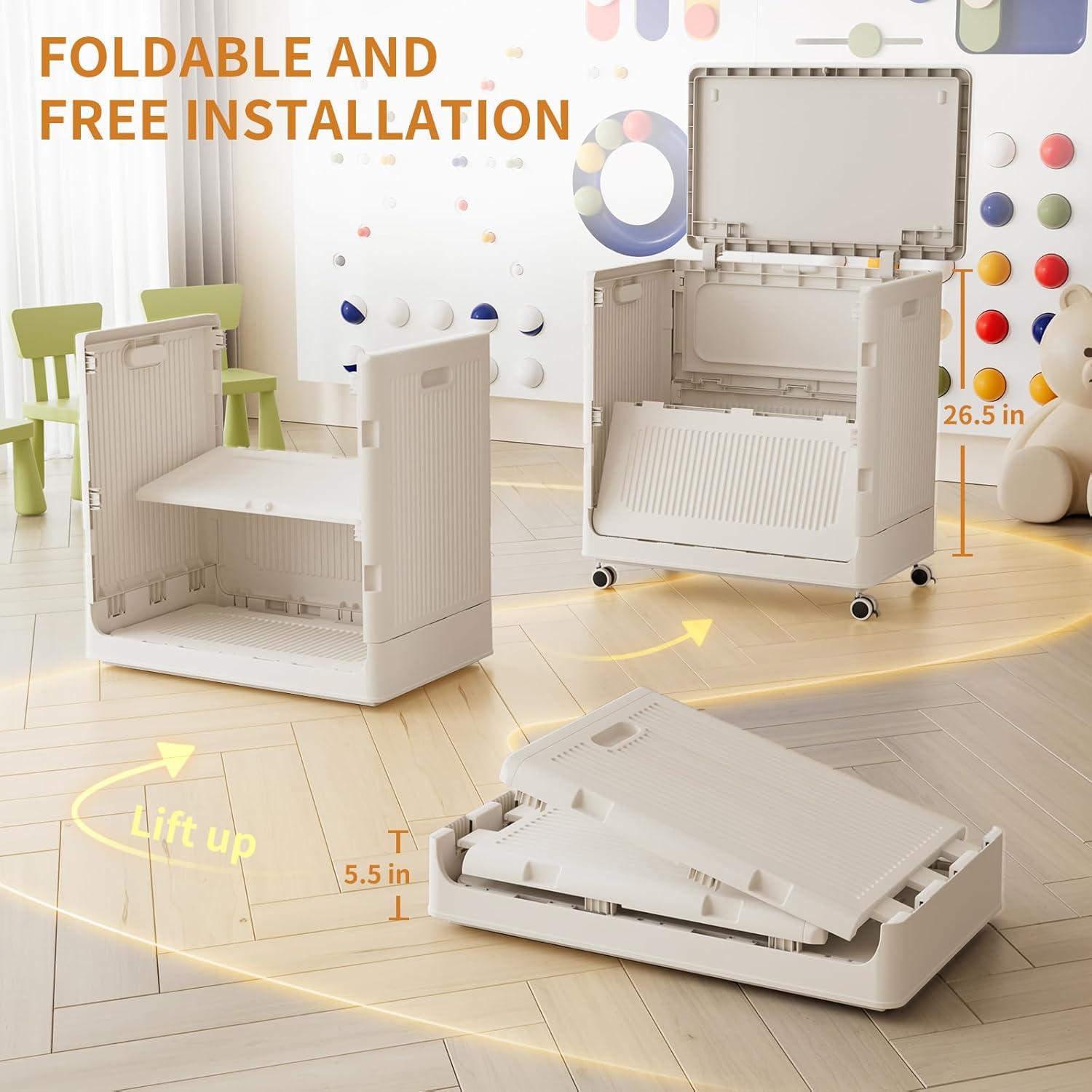 Toy Box for Living Room Area - 130L Extra Large Toy Chest Storage Organizer - Collapsible Sturdy Toy Storage Bins with Lids and Wheels - Kids Toy Box for Boys, Girls, Nursery, Playroom · v4