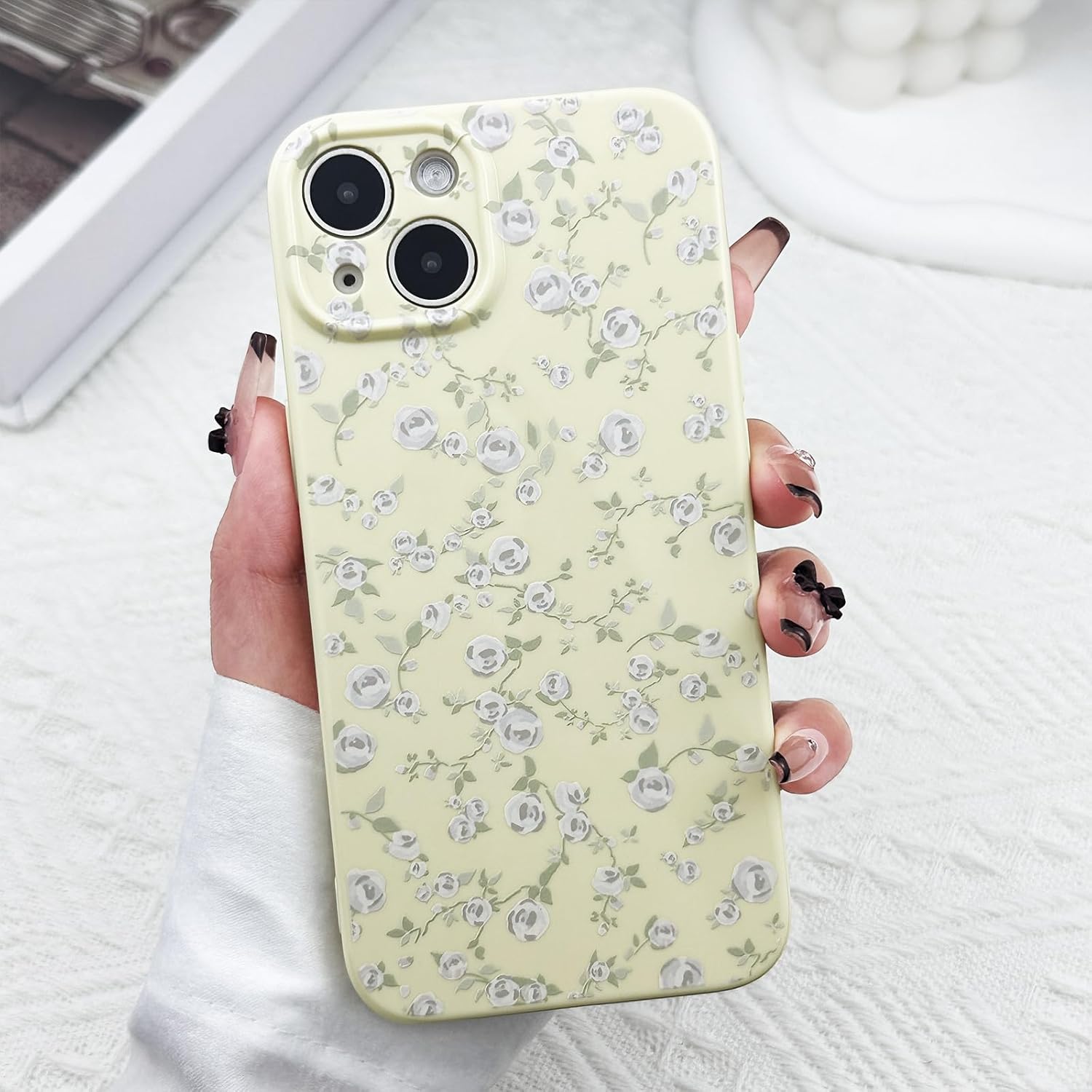 Floral Case for iPhone 14 Cute Flower Rose Pattern Aesthetic for iPhone 14 Case Vintage Girls Women,Oil Flowers Girly Trendy Slim Fit TPU Shockproof Protective Case, Yellow