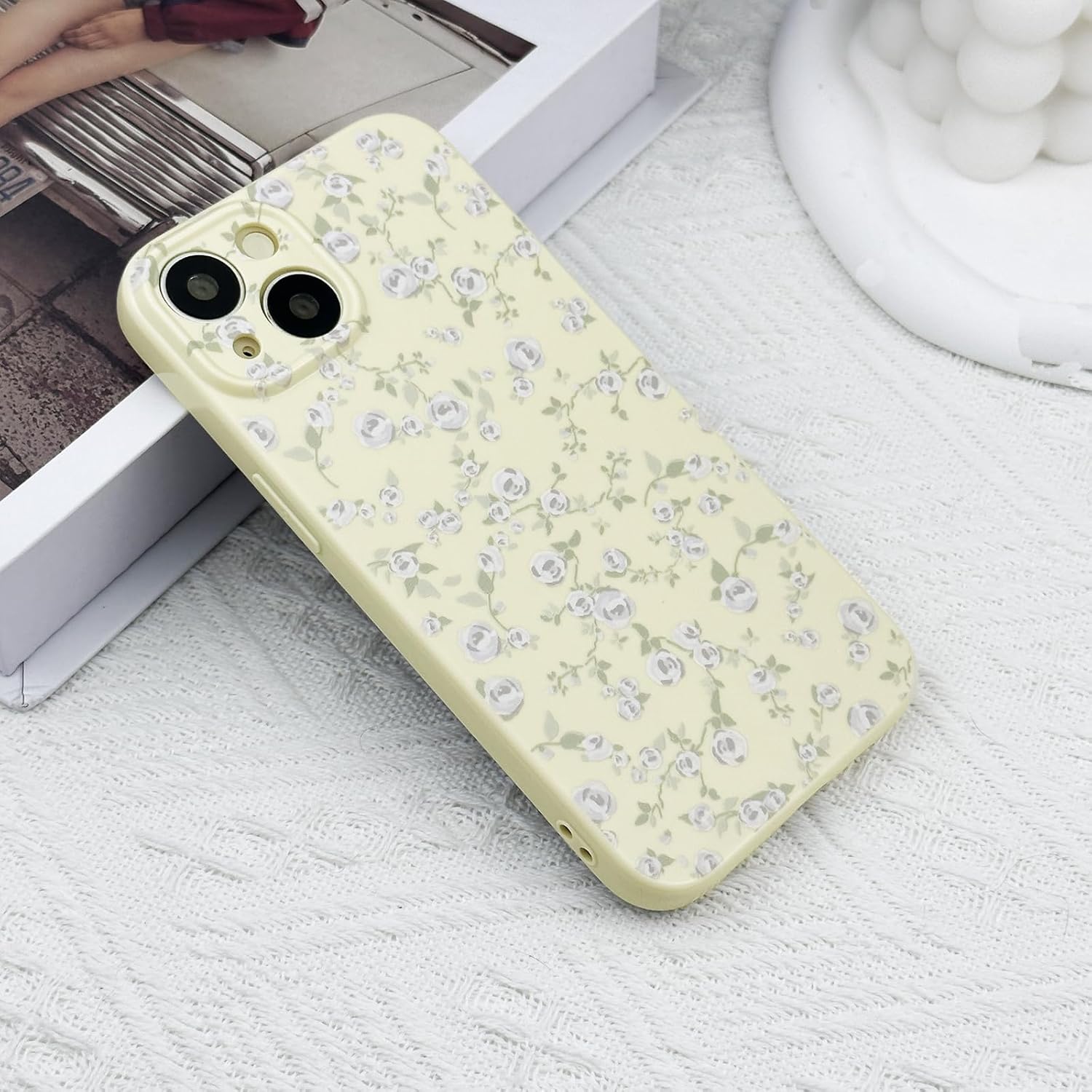 Floral Case for iPhone 14 Cute Flower Rose Pattern Aesthetic for iPhone 14 Case Vintage Girls Women,Oil Flowers Girly Trendy Slim Fit TPU Shockproof Protective Case, Yellow